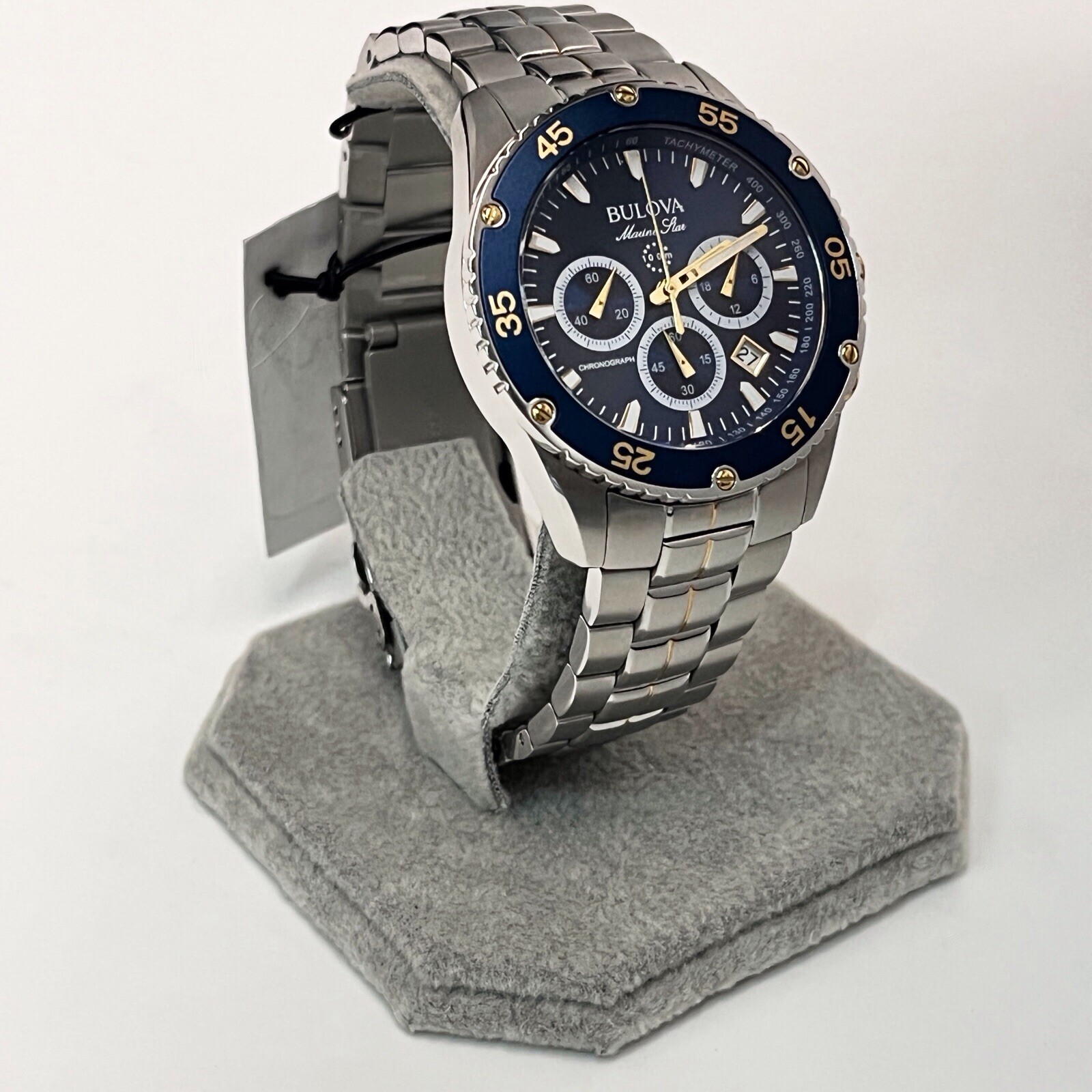 Bulova Marine Star 98B400 Blue Dial Stainless Steel Chronograph Men’s Watch New