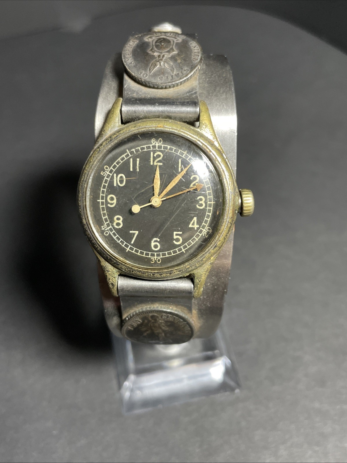 1943 Bulova WW2 A-11 US Pilot Wrist Watch W/Hack Original SS Cuff Band #0012