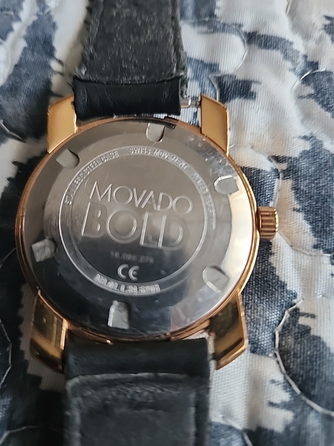 Movado Bold Men’s Swiss Quartz Rose Gold PVD and Italian Black Leather band