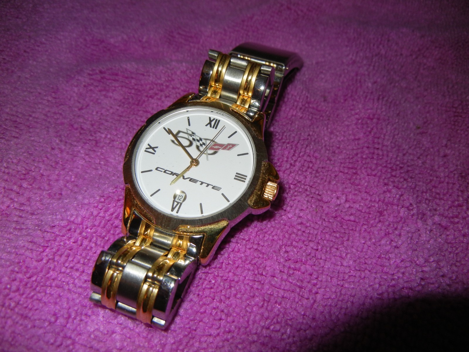 Corvette 50th Anniversary Quartz gold and chrome Band Analog Watch w/ Box