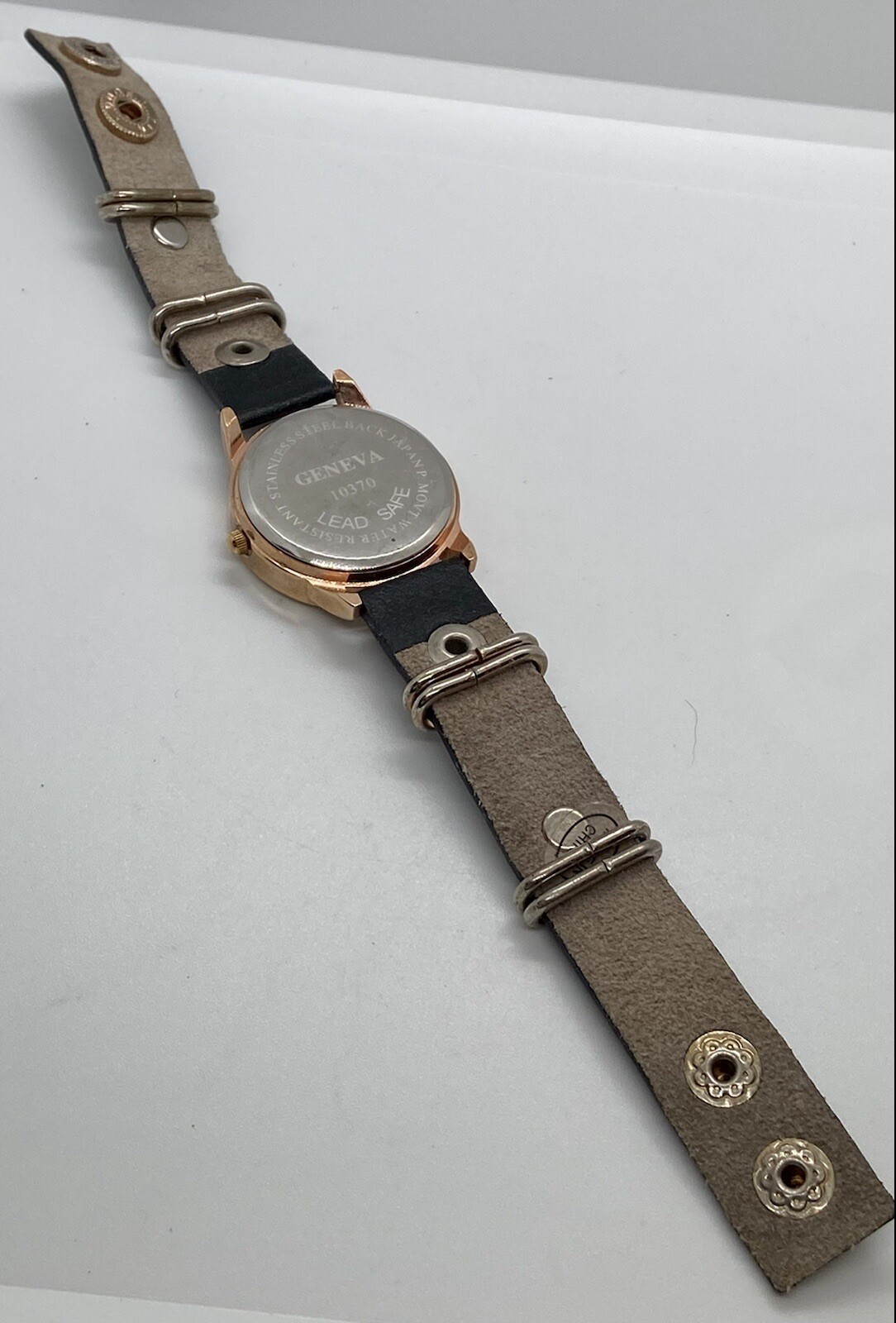 NEW NOS Geneva Ladies Watch W/New Battery Black Jeweled Studded Snap Band