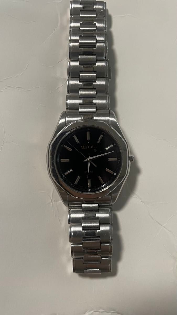 SEIKO Solar Wristwatch Black Dial Silver Men s Excellent Condition