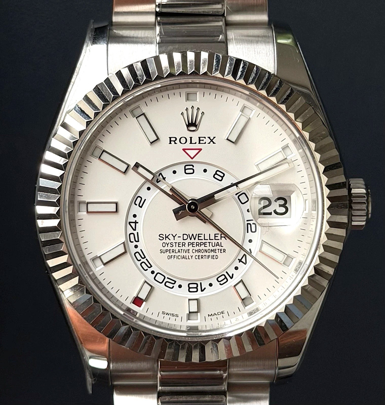 Rolex Sky-Dweller 326934 White Dial On Oystersteel – Bezel 18K White Gold Bezel