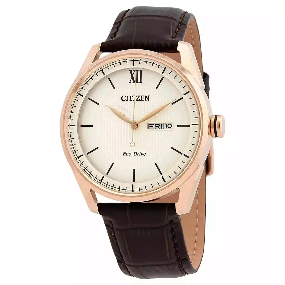 Citizen Men’s Eco-Drive Classic Ivory Dial Rose Gold PVD Watch – AW0082-01A NEW