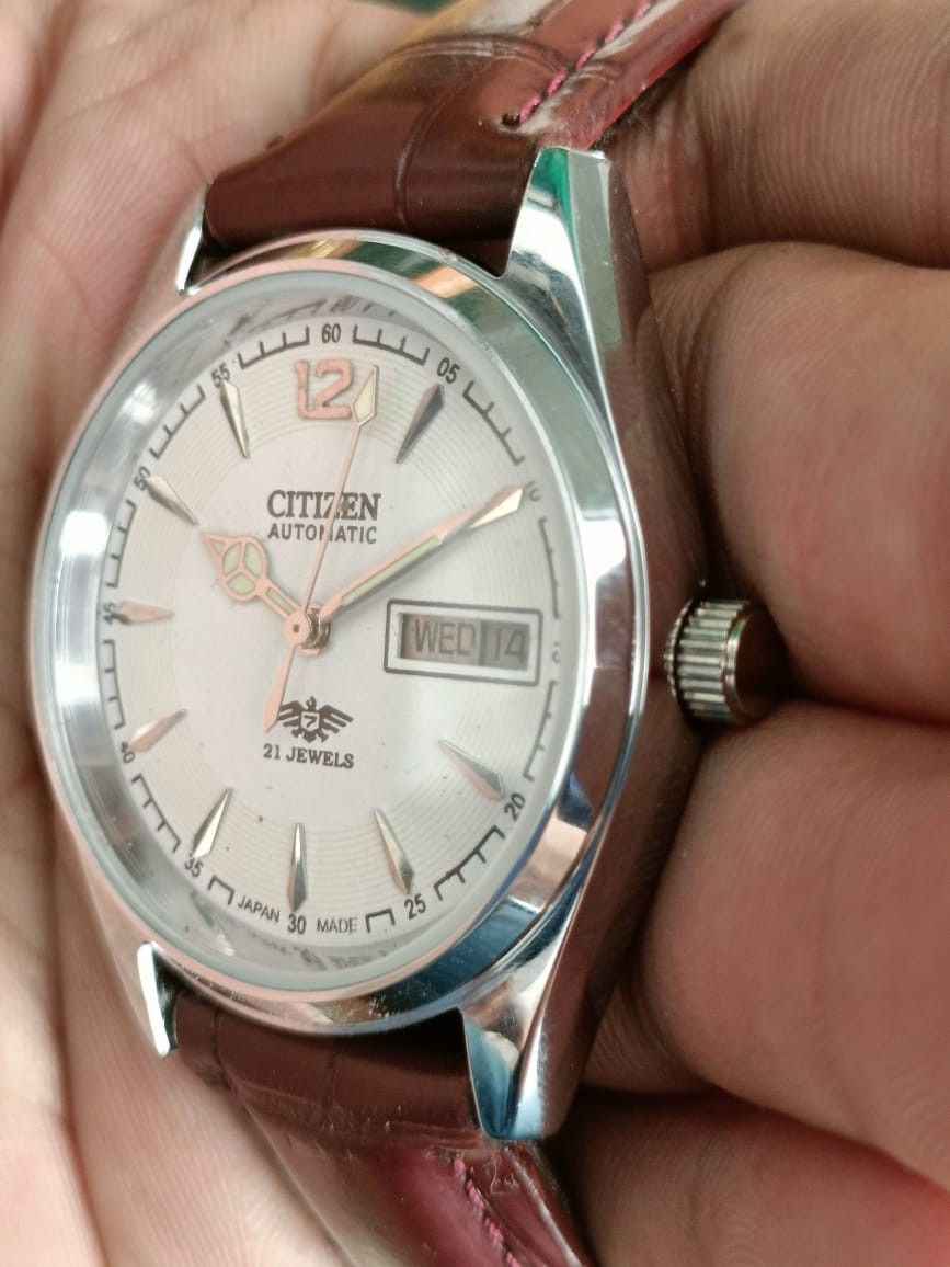 Citizen Automati White Dial Day/Date 21 Jewels Stainless Steel Mens Wrist Watch
