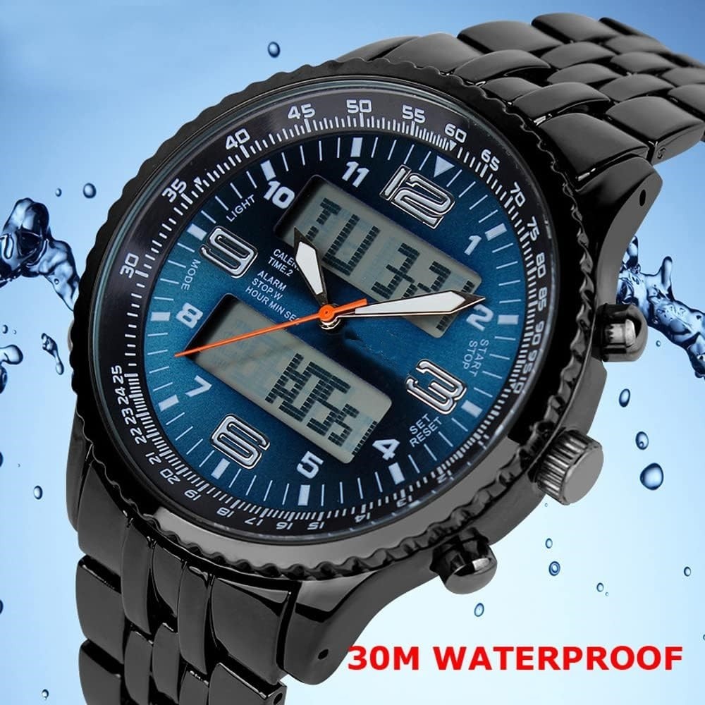 Reloj Digital y Analógico de Lujo para Hombres, de Acero Inoxidable,para Deport