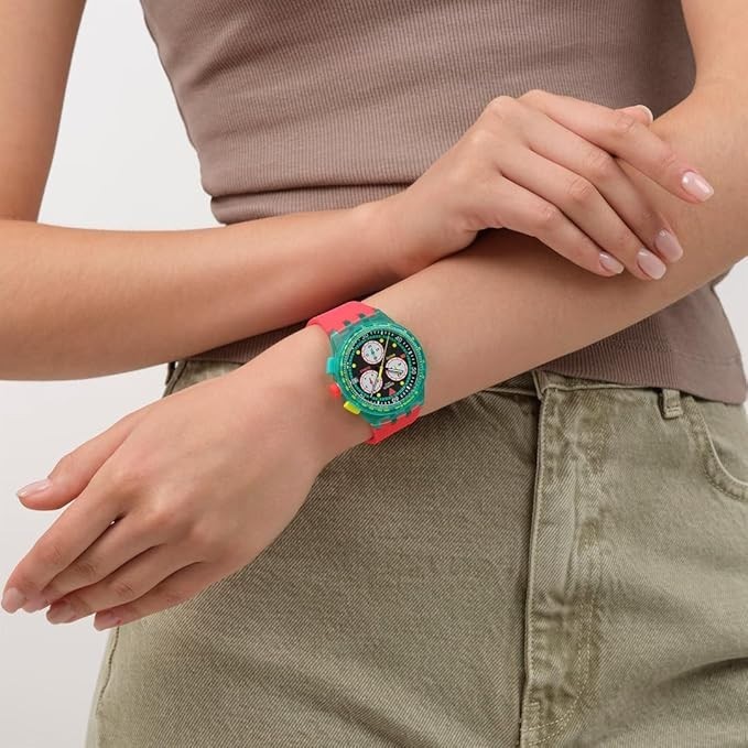 SWATCH NEON EMERALD CHRONO Swatch Neon Emerald Chrono SUSG409 Unisex Adult Red