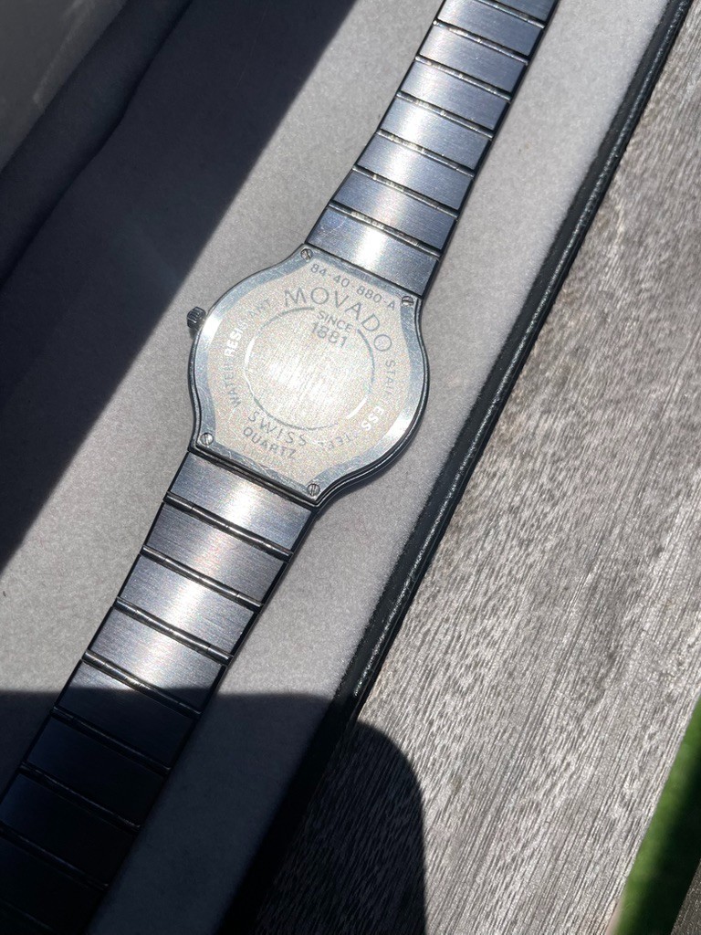 1990s Movado Museum Ultra Thin Black PVD Quartz Watch w/ Box, ref. 84-40-880-A