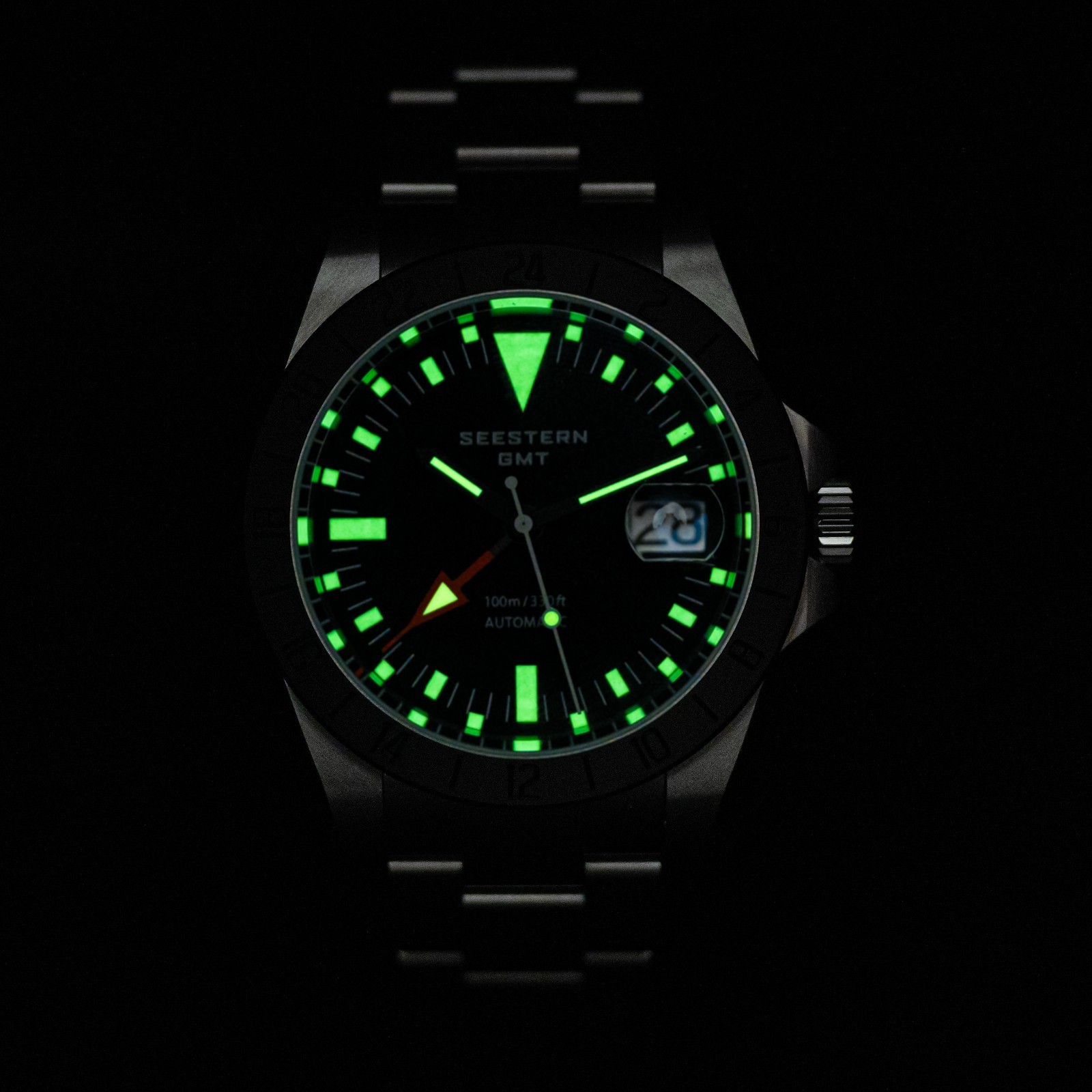 SEESTERN GMT, The Vintage Explorer, Green, NH34, Sapphire, Lume, 100m Diver,BNIB