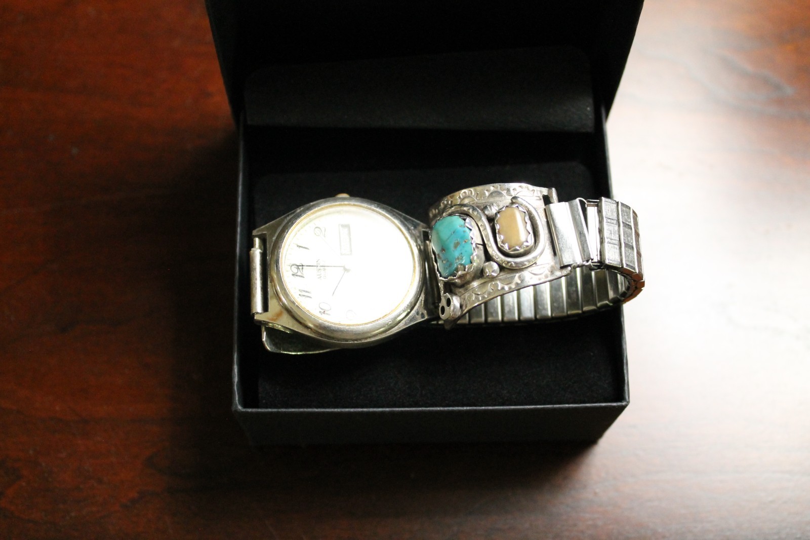 Antique Silver & Turquoise Mens Watch