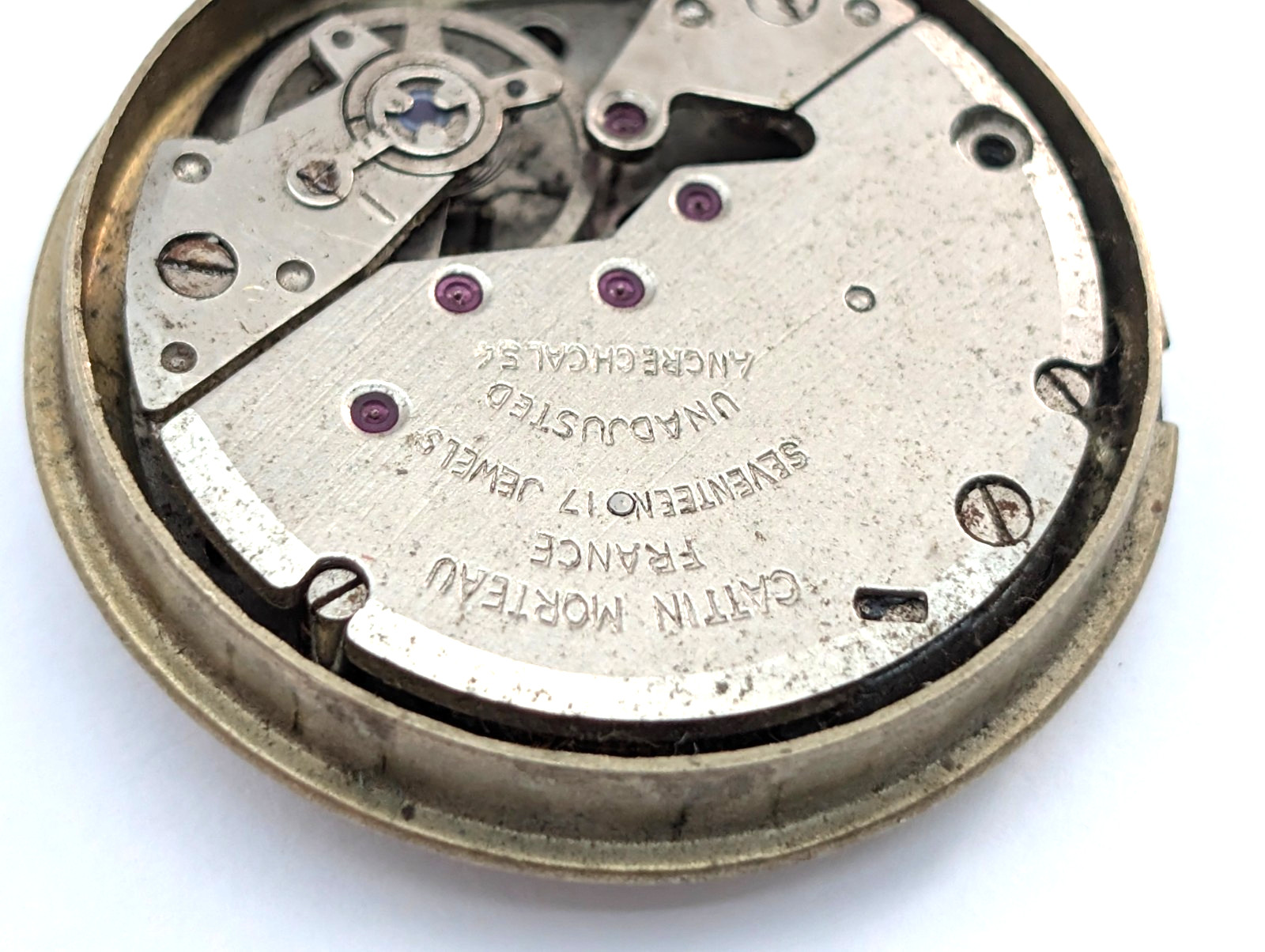 Vintage MORTIMA Cattin Morteau 17j France Men’s 30mm Watch Movement PARTS REPAIR