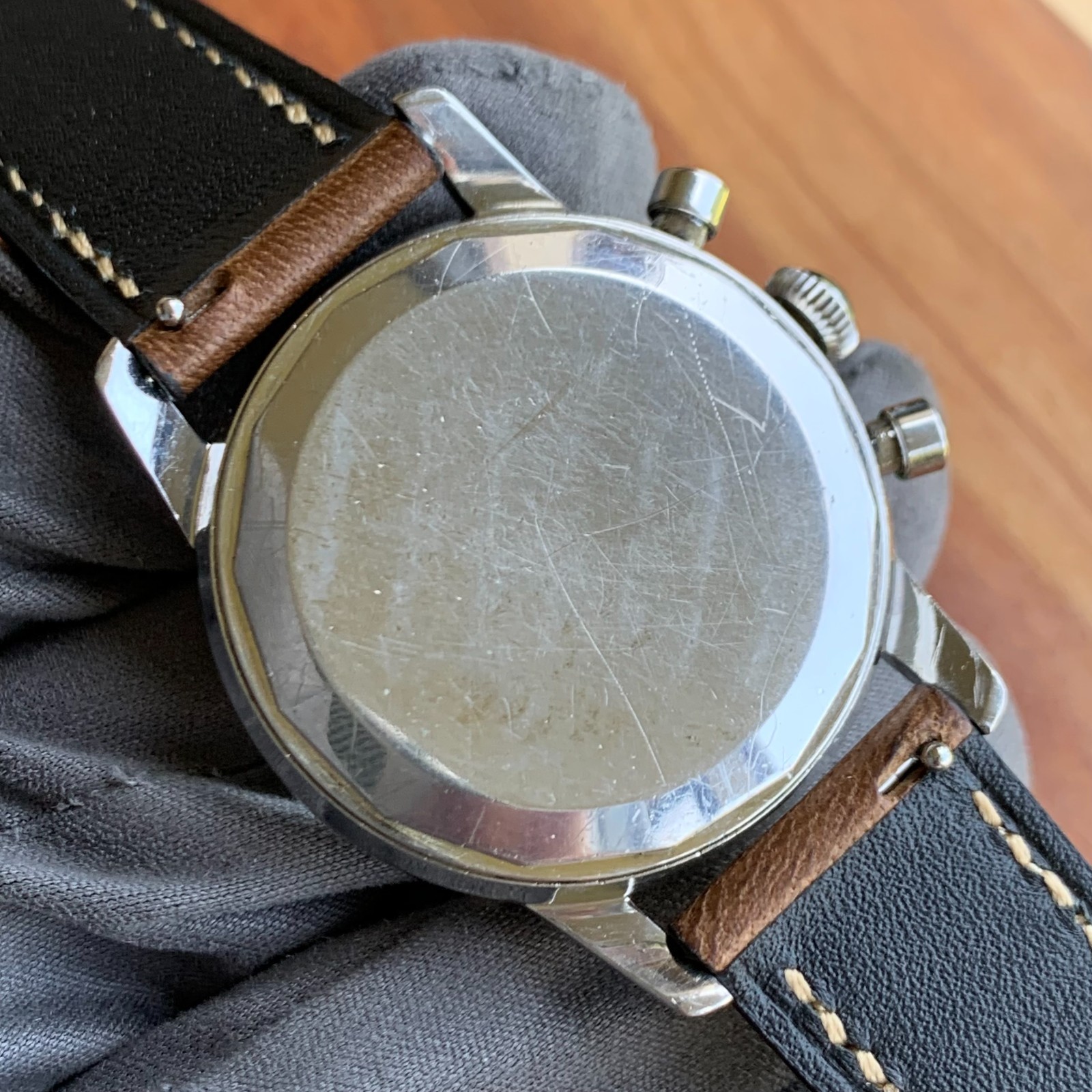 Vintage Wakmann Three Register Stainless Steel Chronograph Wristwatch