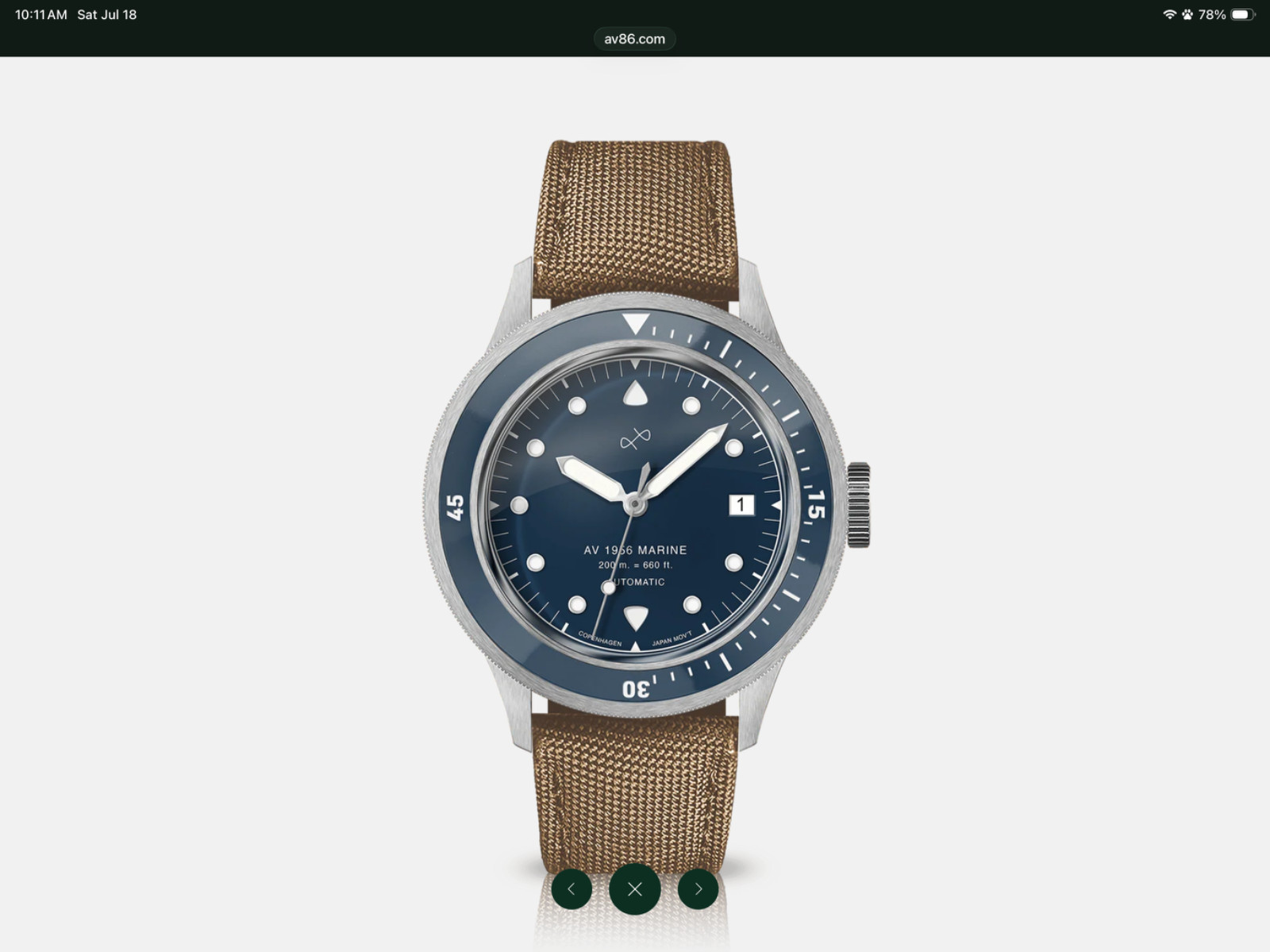 AV86 Mens 1956 Diver with Additional Blue factory Rubber Strap