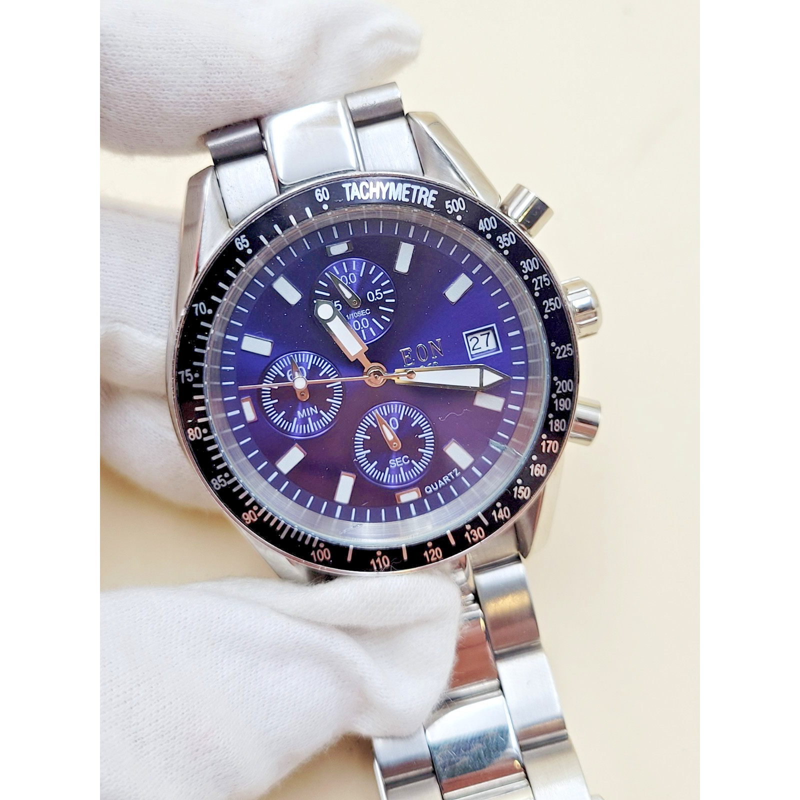EON 1962 Men’s Chronograph Watch Blue Sunray Dial, Stainless Steel, Quartz VTG
