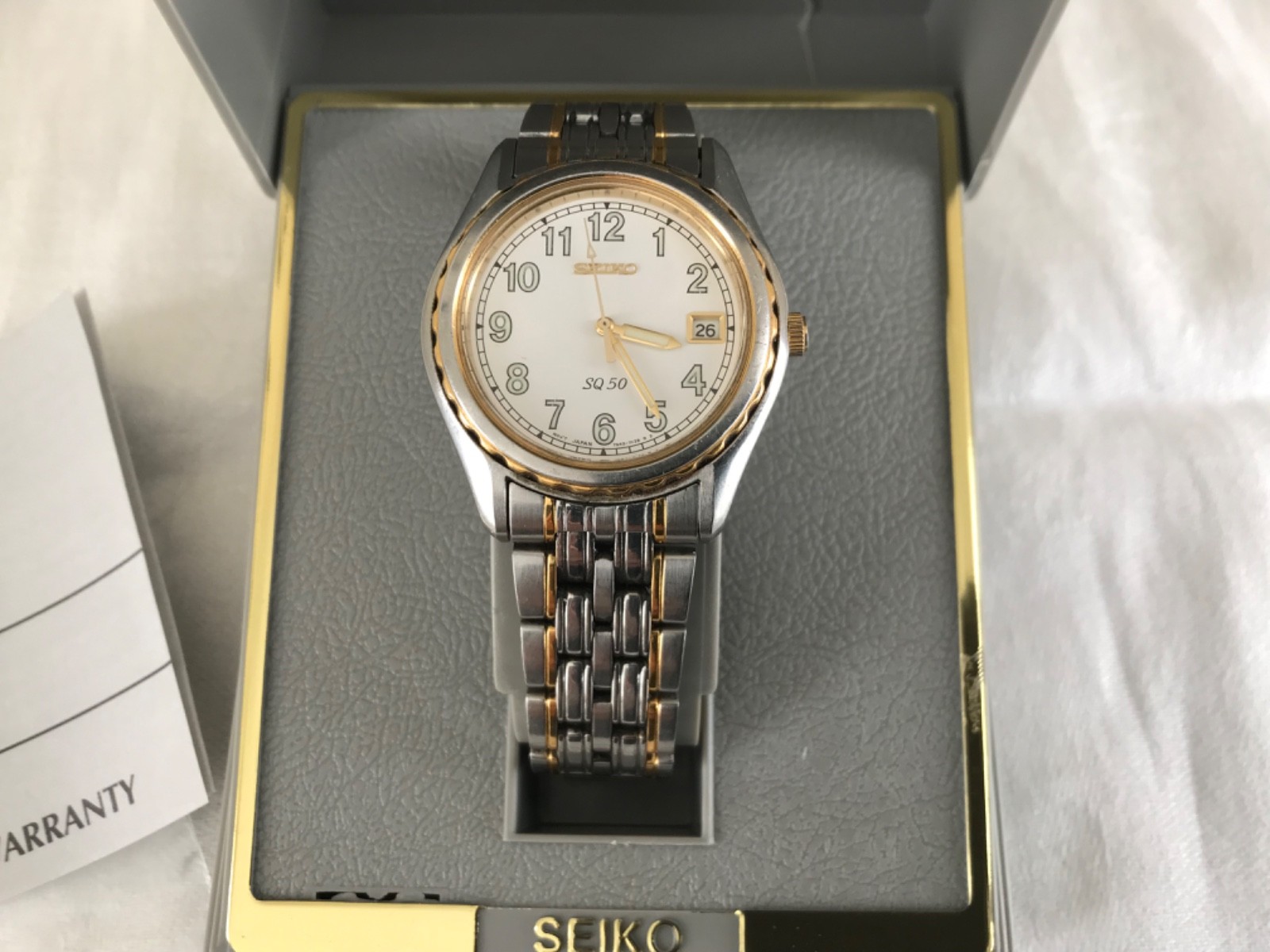 Seiko SQ 50 7N42-7820 50m WR Quartz Two-Tone Vintage Watch, New Battery