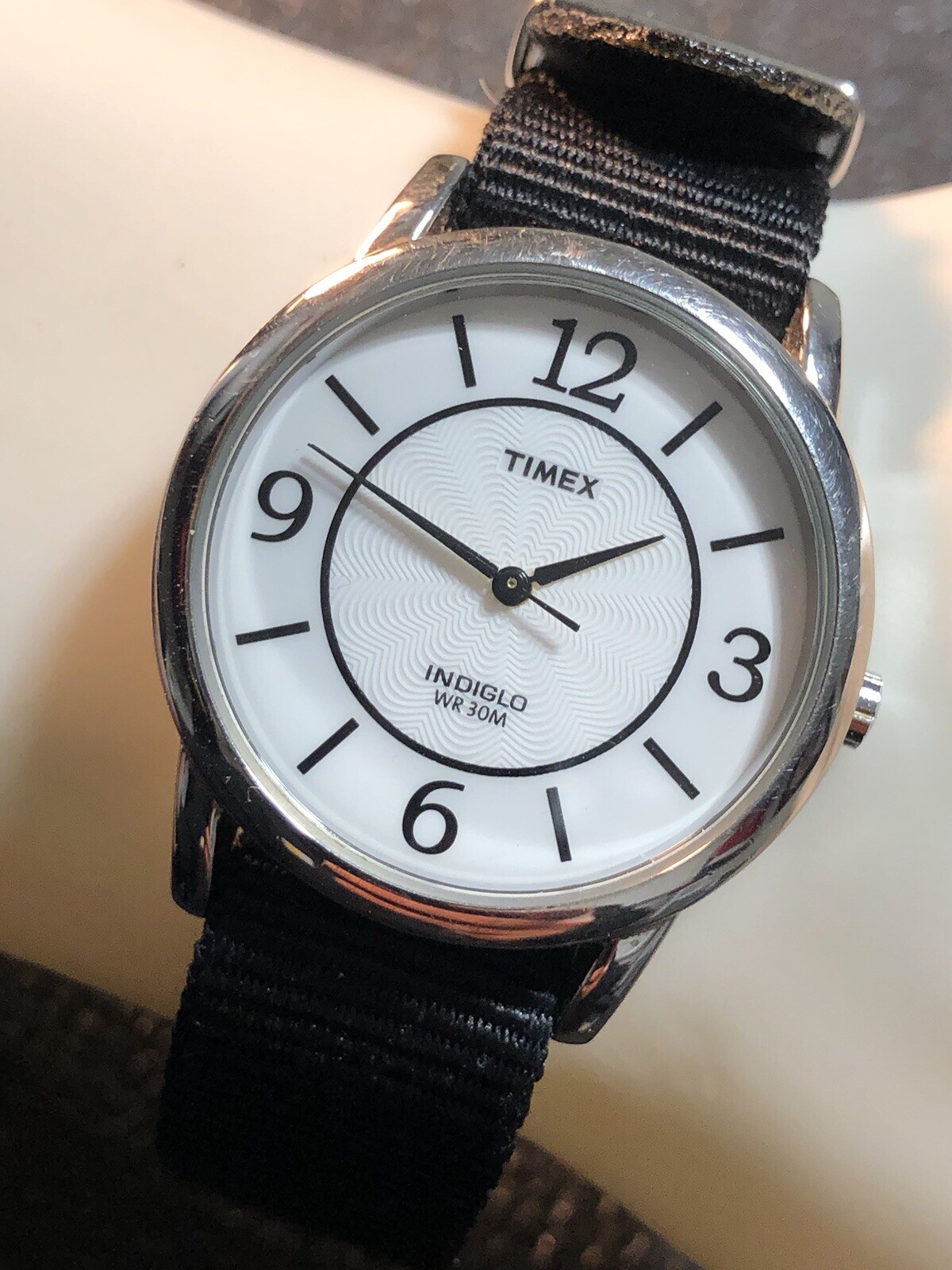 Timex Indiglo WR30M 35mm Silver Tone Watch New Battery & One Piece Strap
