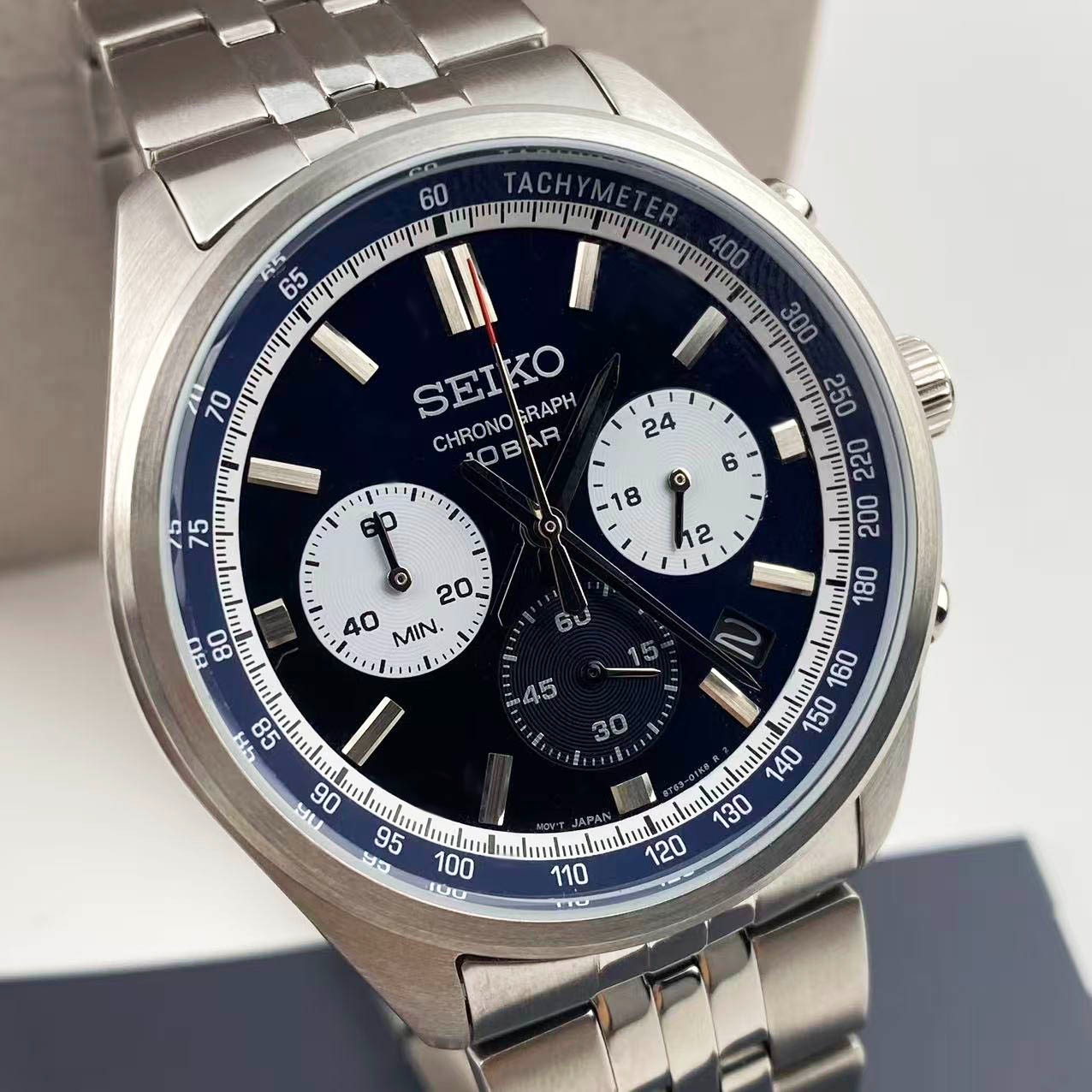 New Seiko Essentials SSB427 Blue Dial Stainless Steel Men’s Quartz Watch 41.5mm