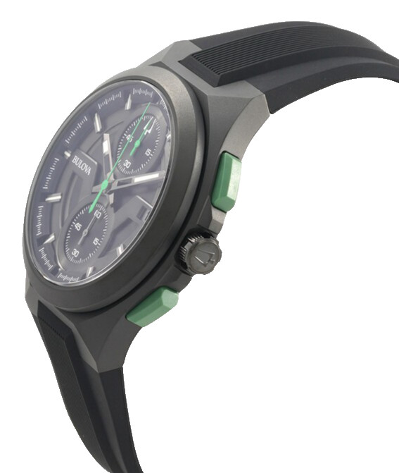 BULOVA MAQUINA CHRONOGRAPH 98B381 BLACK DIAL & SILICONE STRAP 46MM MENS WATCH