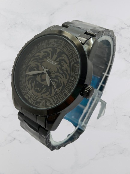 Refurbished Luxury All Black Guess Lion Dial Quartz Men’s Working Watch