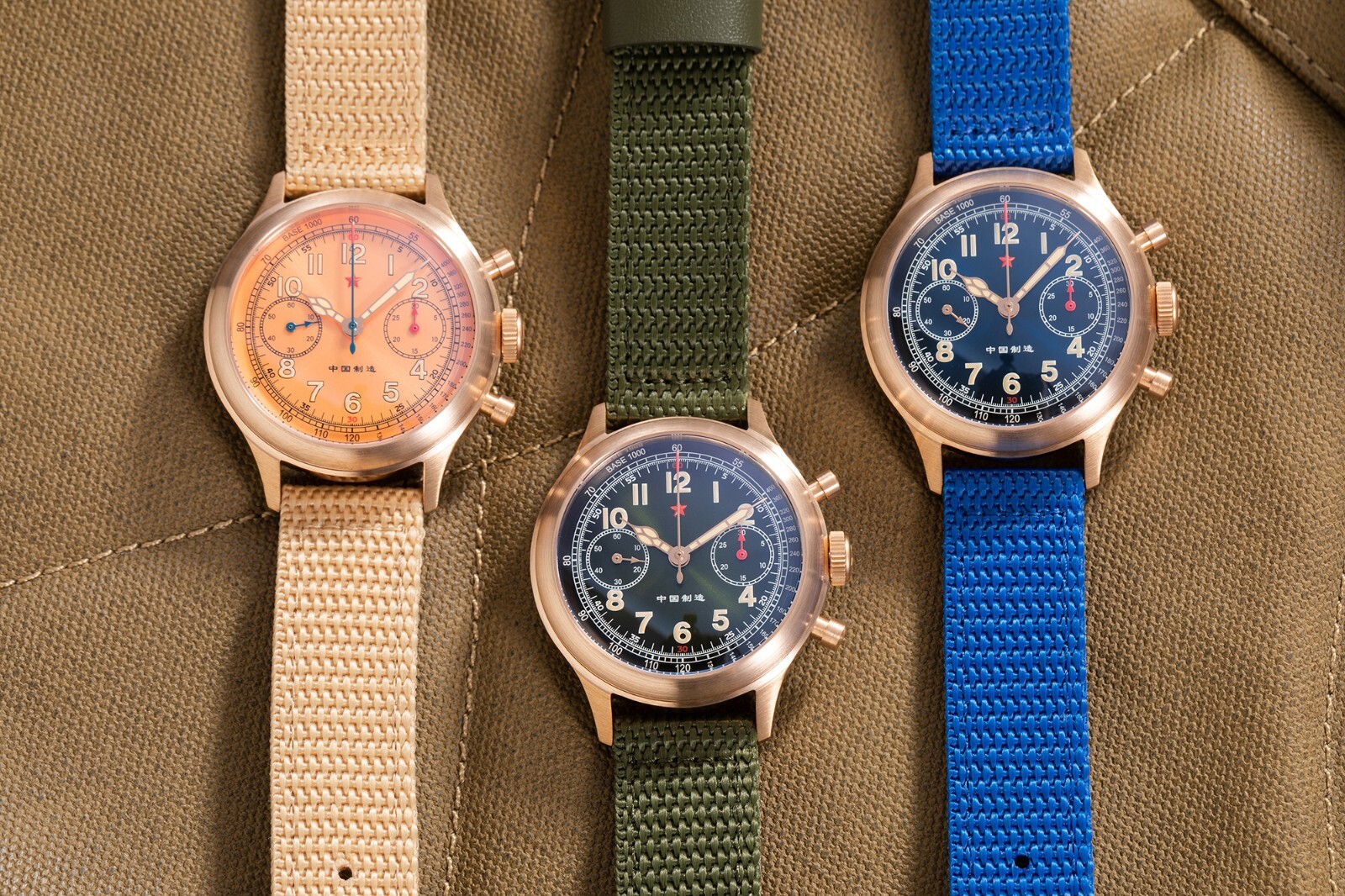 RED STAR 1963 Bronze Cusn8 SEAGULL ST19 Chronograph Watch 38mm Swan Neck 50M C3