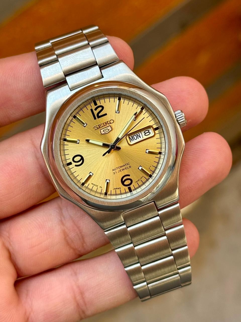 Seiko 5 SNKK55 Automatic Black Golden Day-Date Stainless Steel Men’s Watch