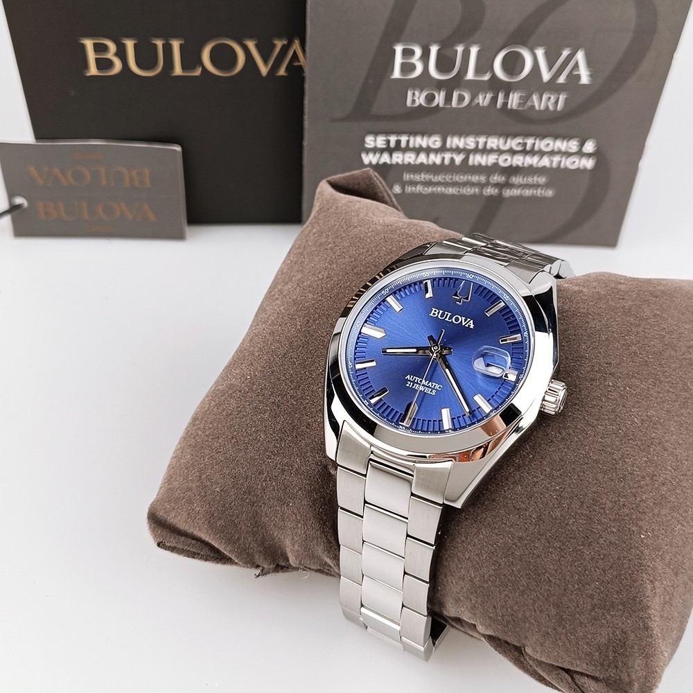 Men’s Bulova Classic Surveyor 96B436 Blue Dial Stainless Steel Automatic Watch