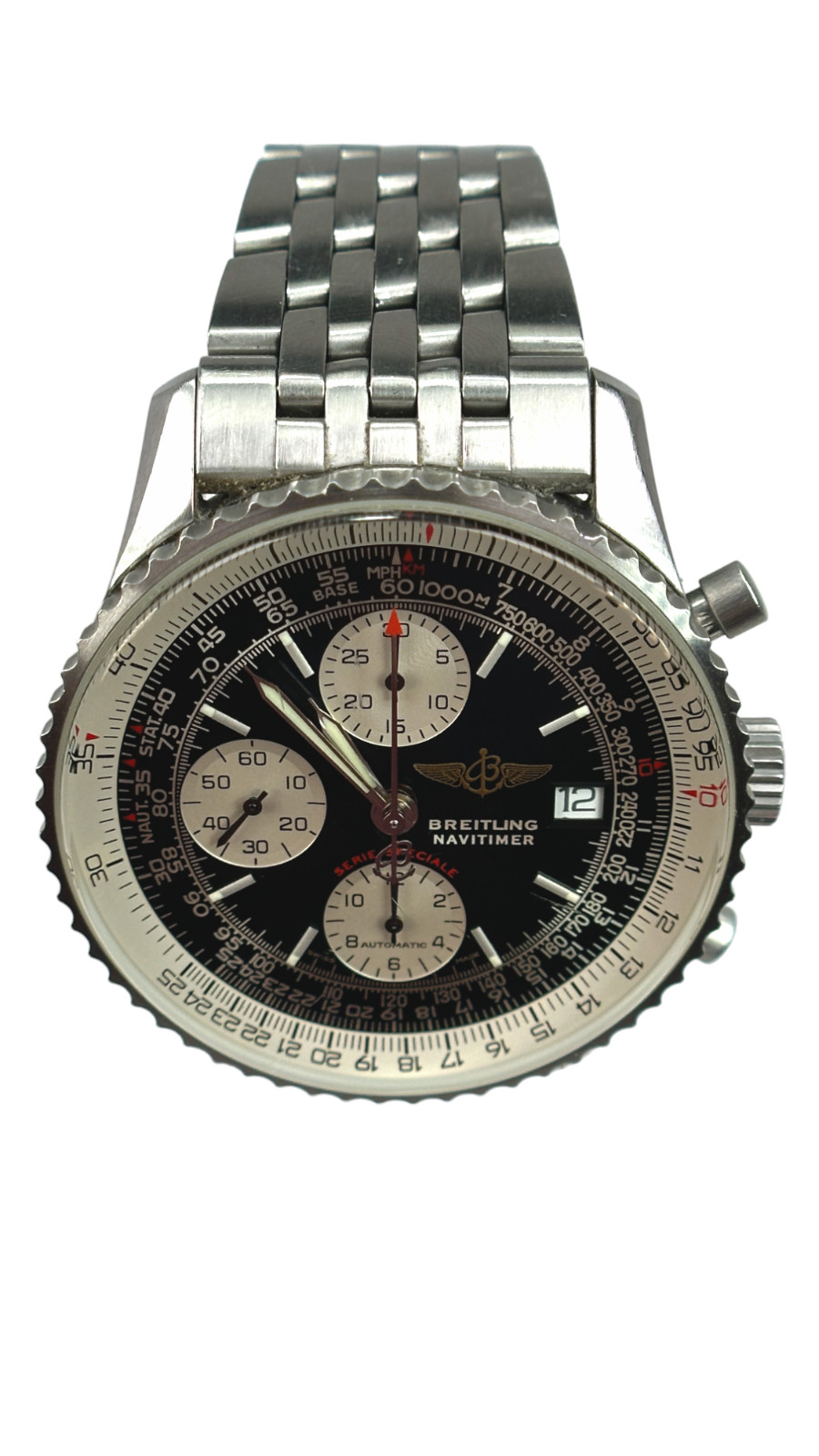 Breitling Navitimer Men’s Black Watch with Baton Indexes Stainless Steel…