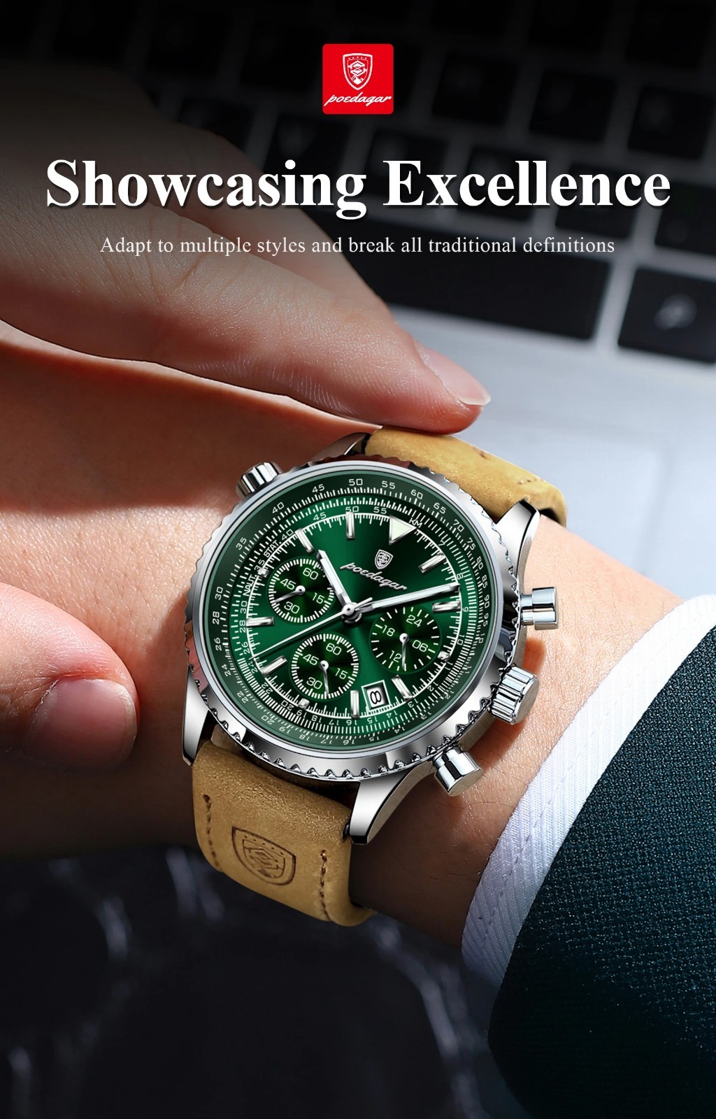 Men Luxury Quartz Watch Waterproof Chronograph Leather Birthday Perfect Gift