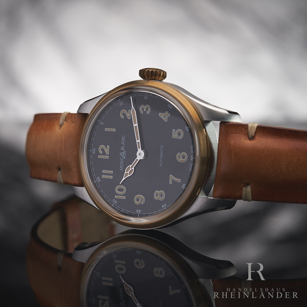 Montblanc 1858 Bronze 40 mm Black Dial Leather Strap Watch ID 117833
