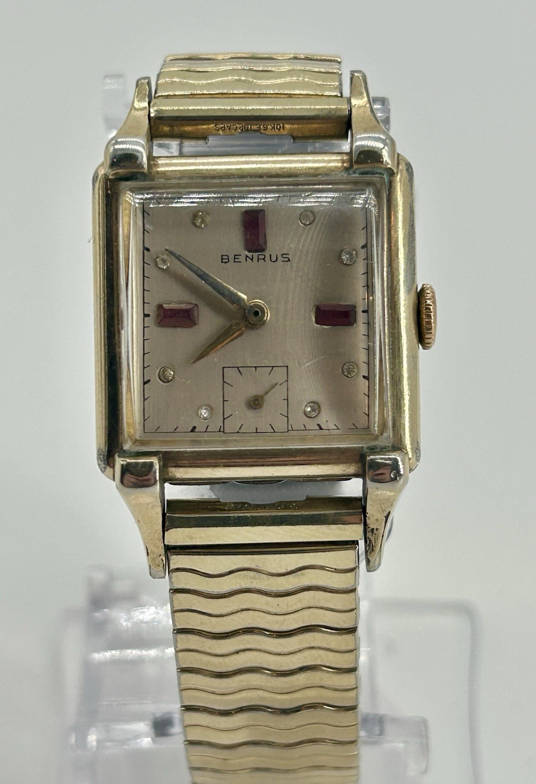 Vintage Benrus Tank Watch Manual Wind Ruby Marker Dial Art Deco 10K RGP Runs