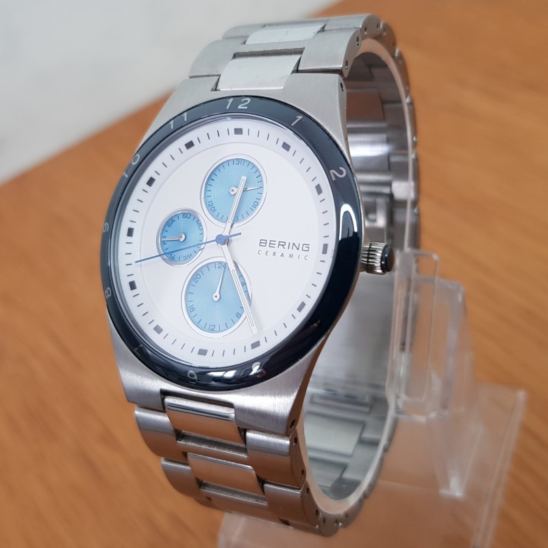 Mens Ultra Slim Steel & Ceramic Bering Minimalist Dress Date Watch 32339-707