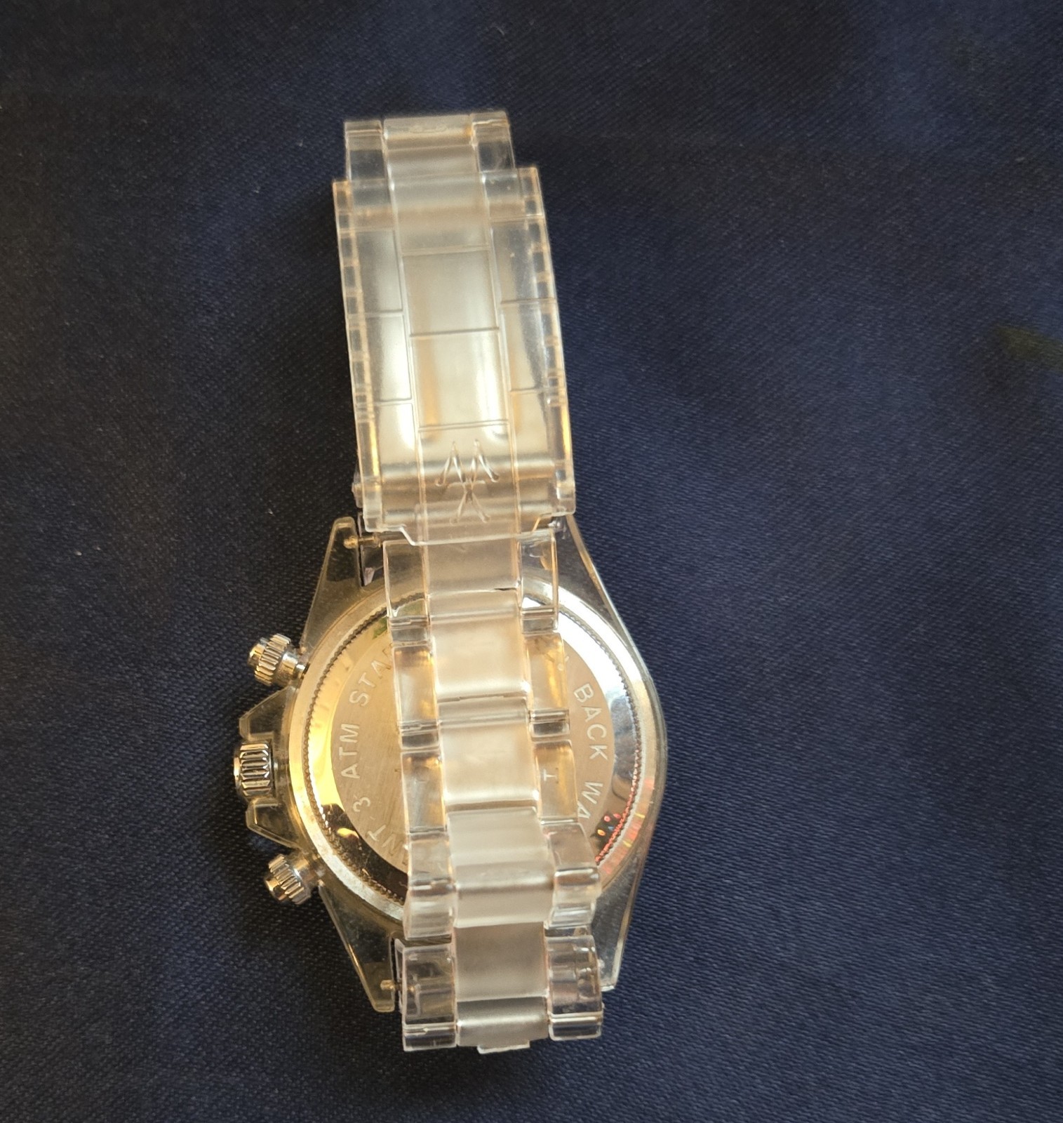 Toy Watch Unisex Quartz Chronograph Clear Polycarbonate Band. Works! New Battery