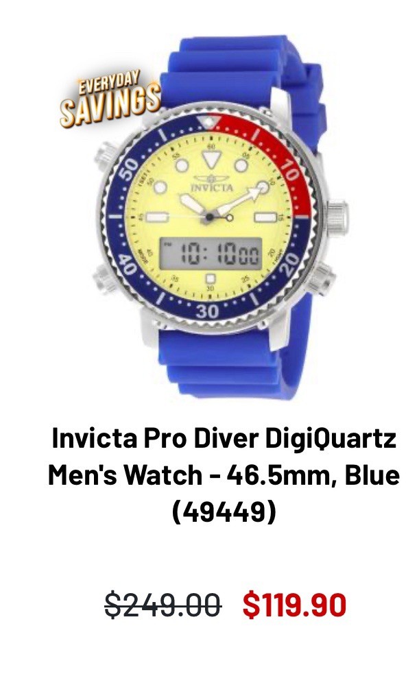 Invicta Pro Diver DigiQuartz Men Watch Blue Red Yellow 46.5mm PF21907 $249 MSRP