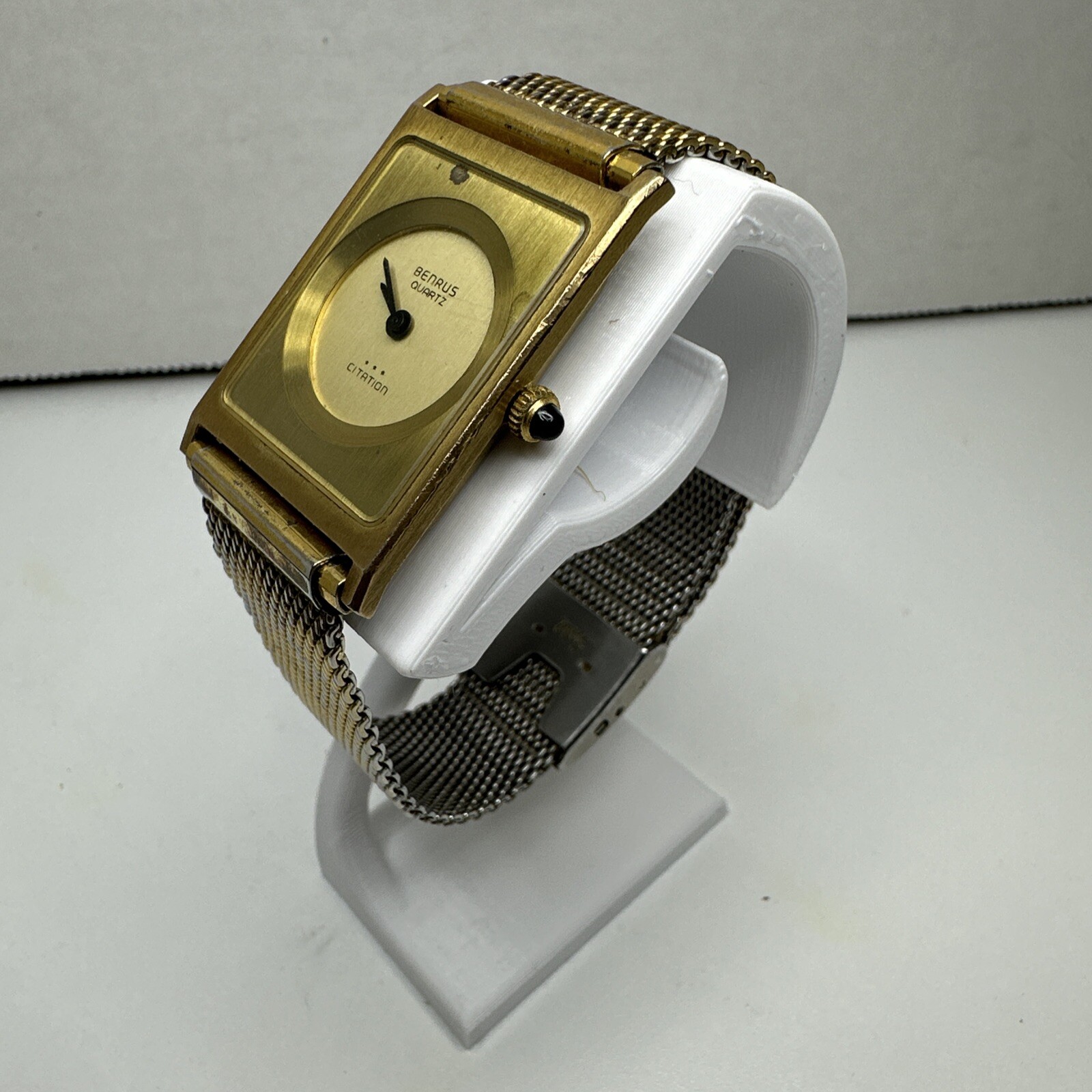 Vintage Benrus UNTESTED Quartz Citation Tank Watch Rectangle Speidel Band
