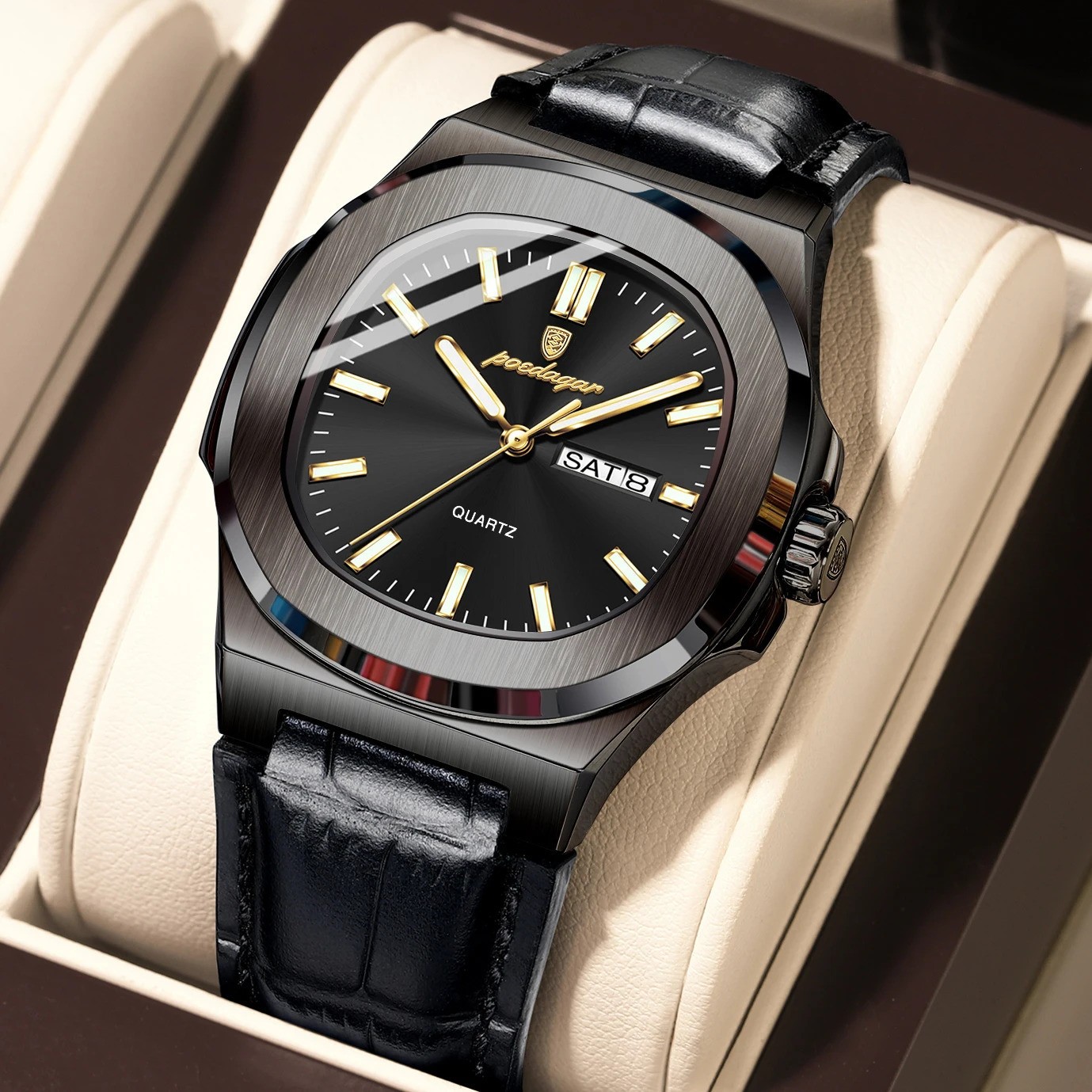 POEDAGAR Fashion Men’s Watch Luxury Luminous Waterproof Week Date Quartz Watch