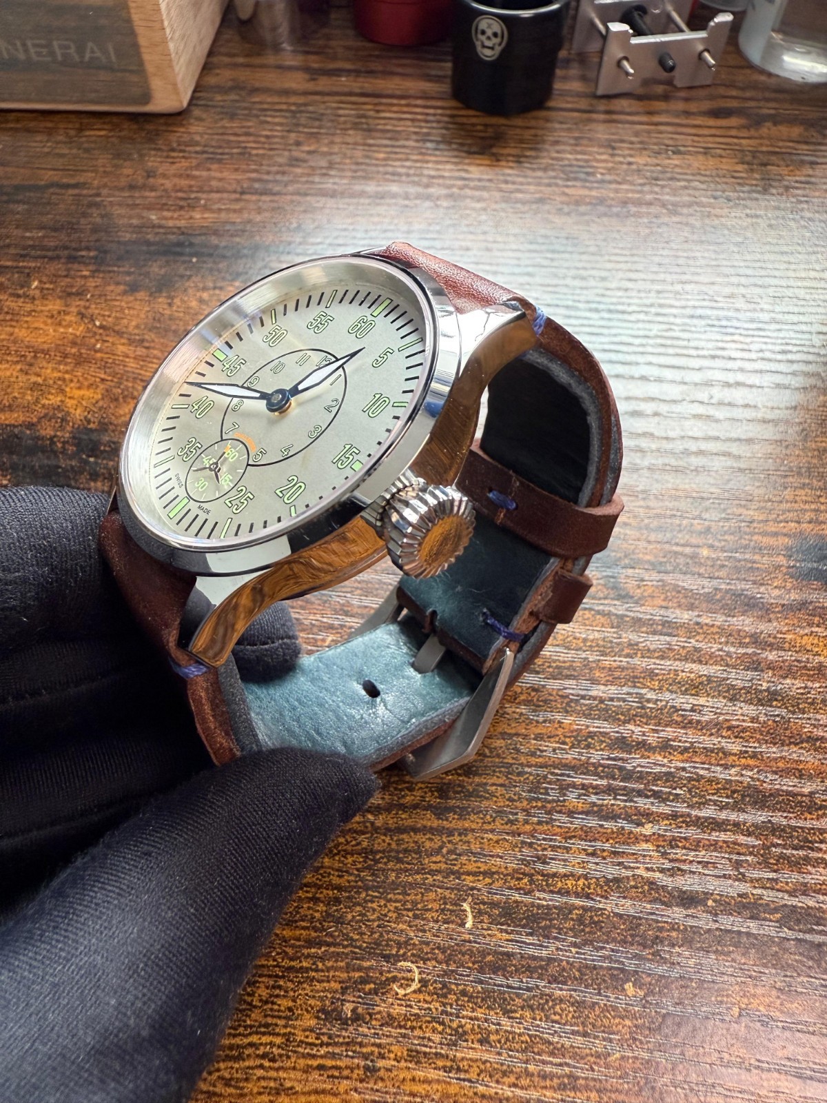 Pilot Challenger Arctic Watch Rare Swiss made ETA 6498 movement handmade Strap