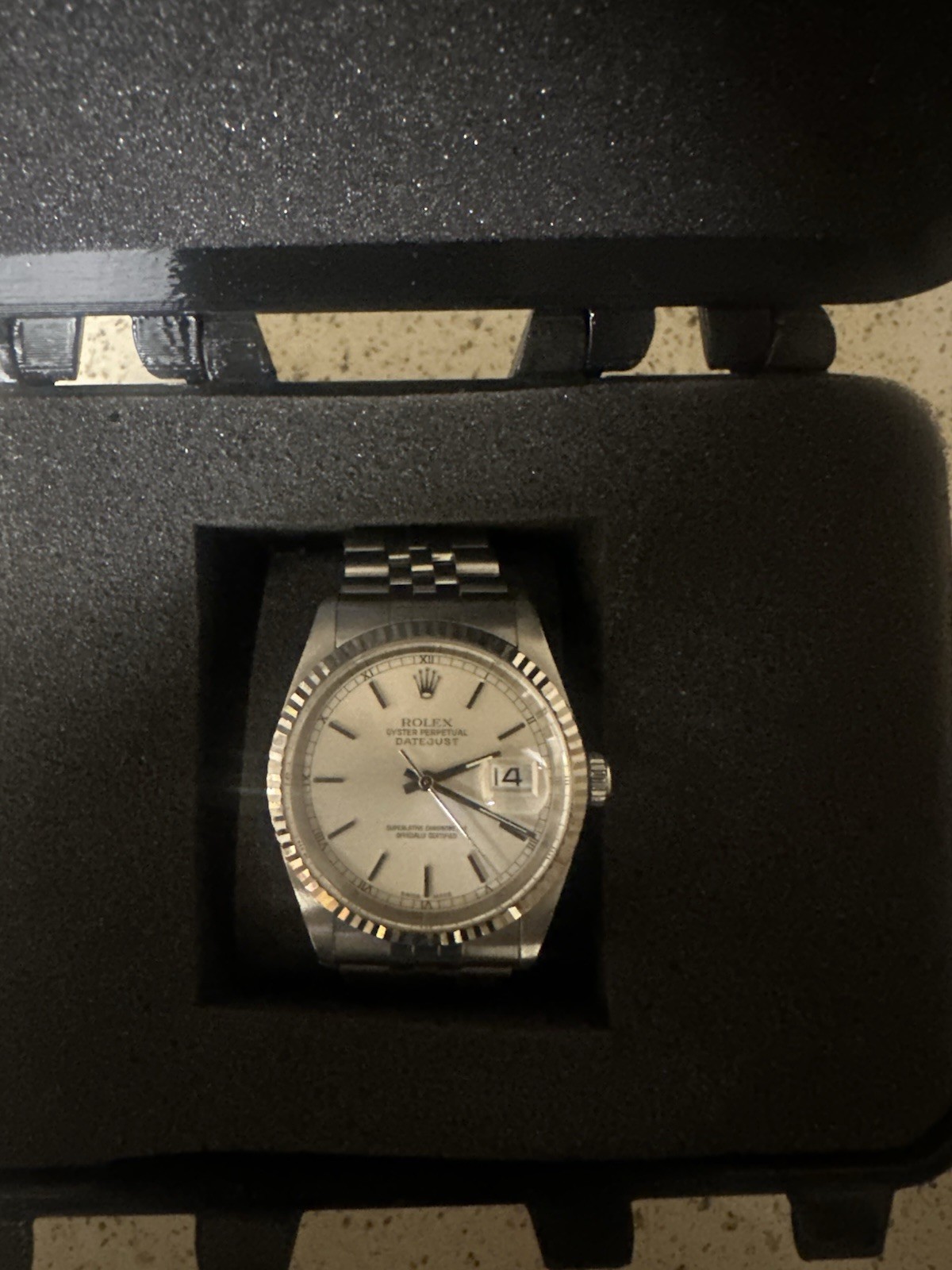 Rolex Datejust Silver Men’s Baton Indexes Dial Watch – 16234
