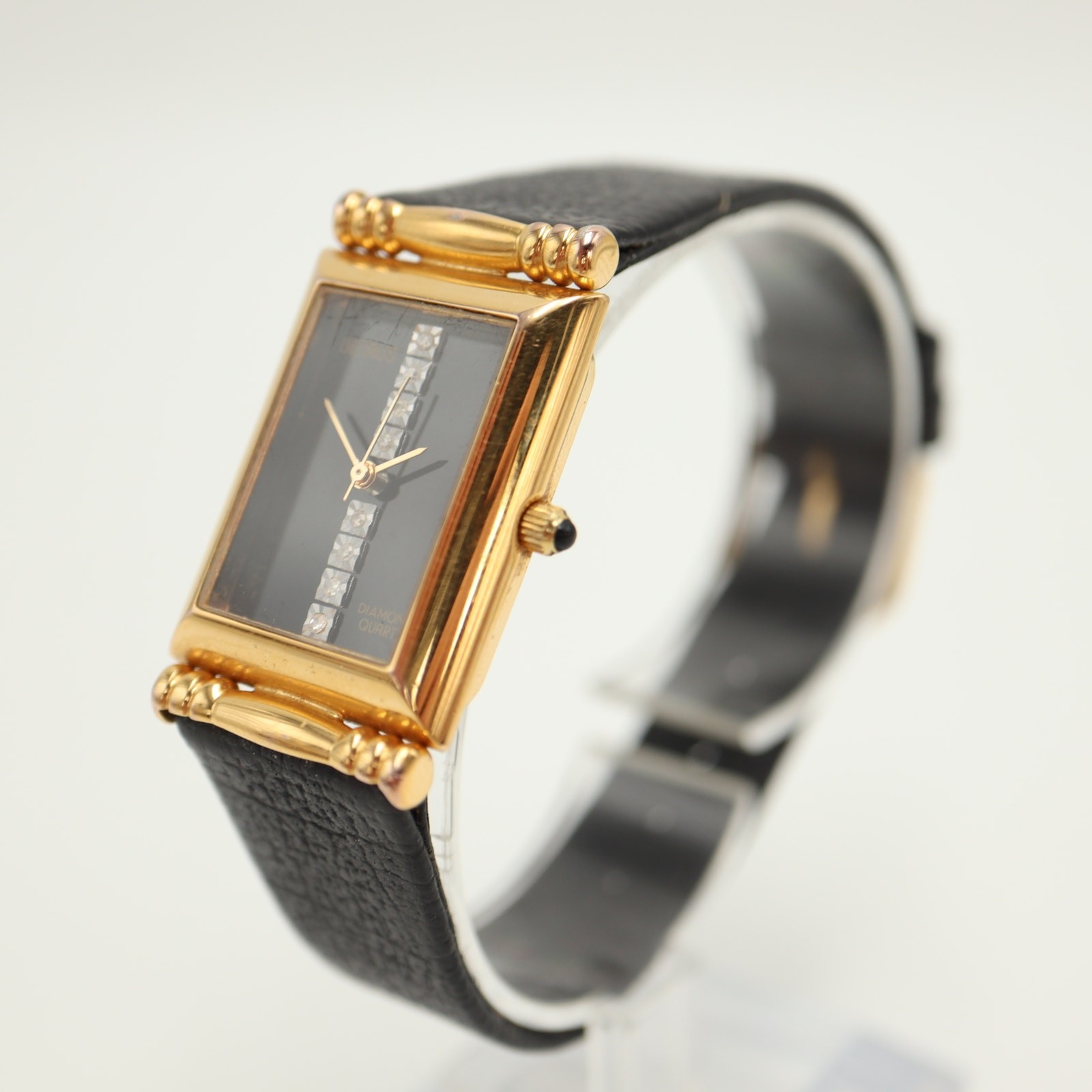 Vintage Benrus Diamond Tank Black Gold Tone 22mm Womens Watch w New Battery