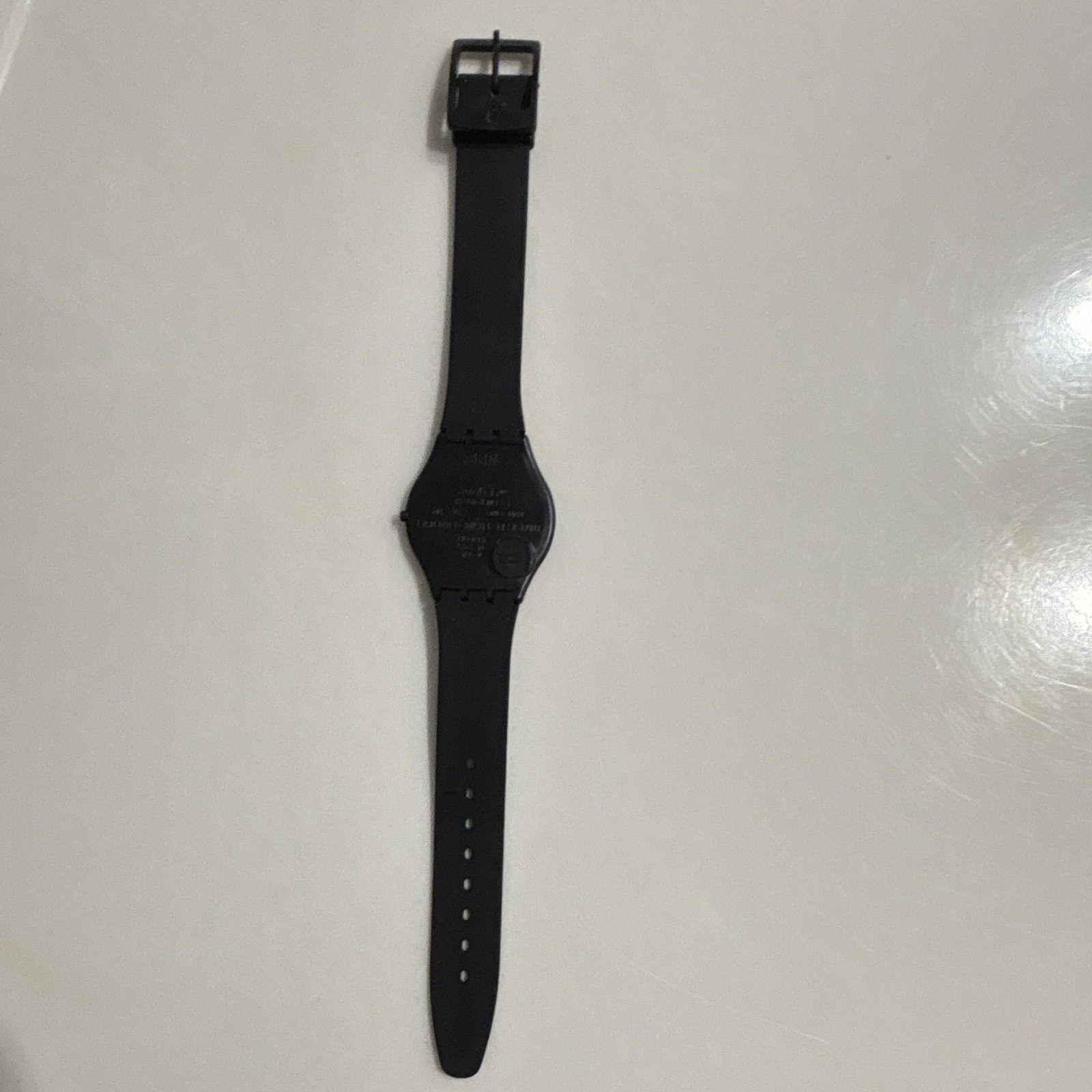 Swatch Swiss Made Black Plastic Analog Wristwatch, Silver Dial, w/ Box