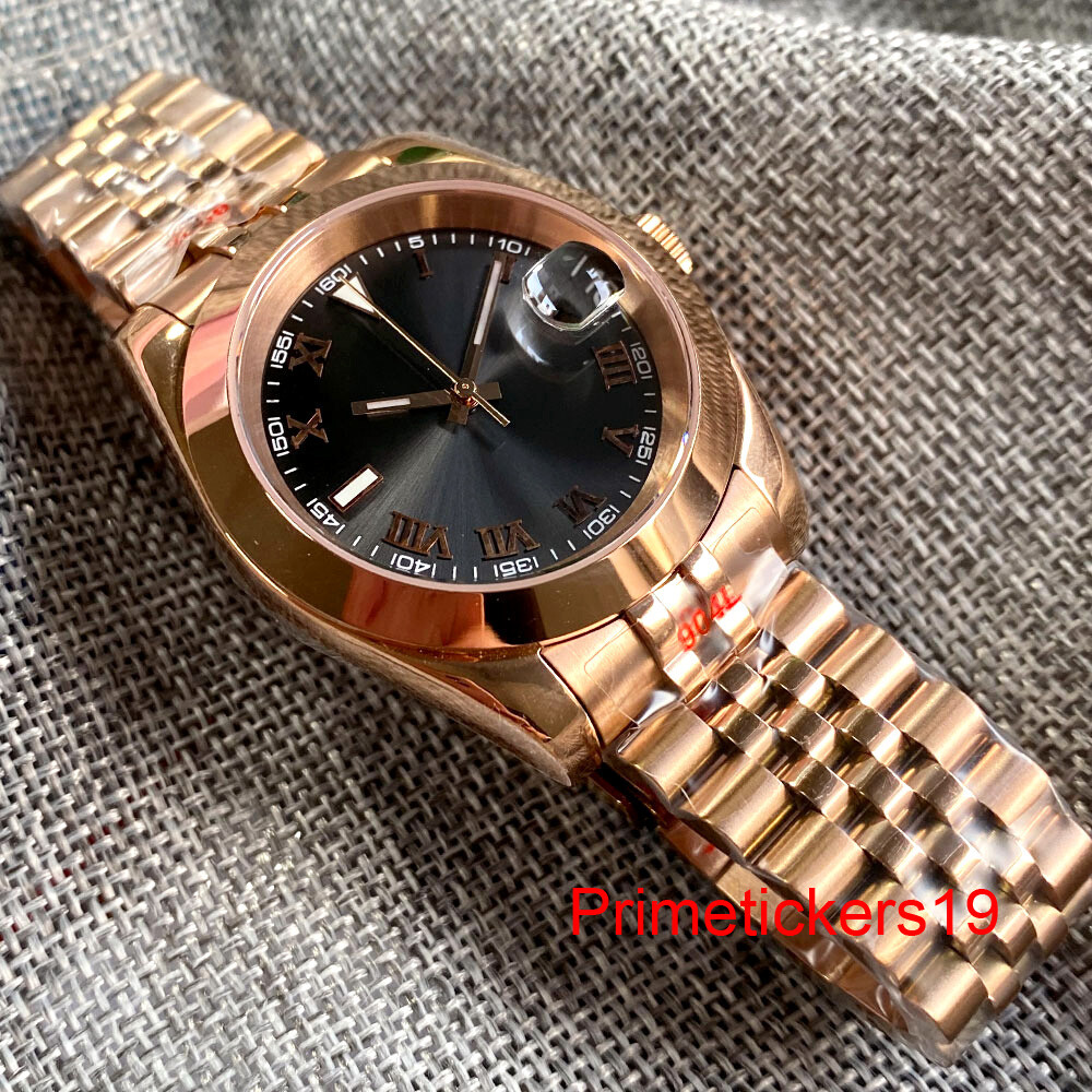 BLIGER NH35A 36mm/39mm Automatic Men Rose Gold Watch Sapphire Grey Sunburst Dial