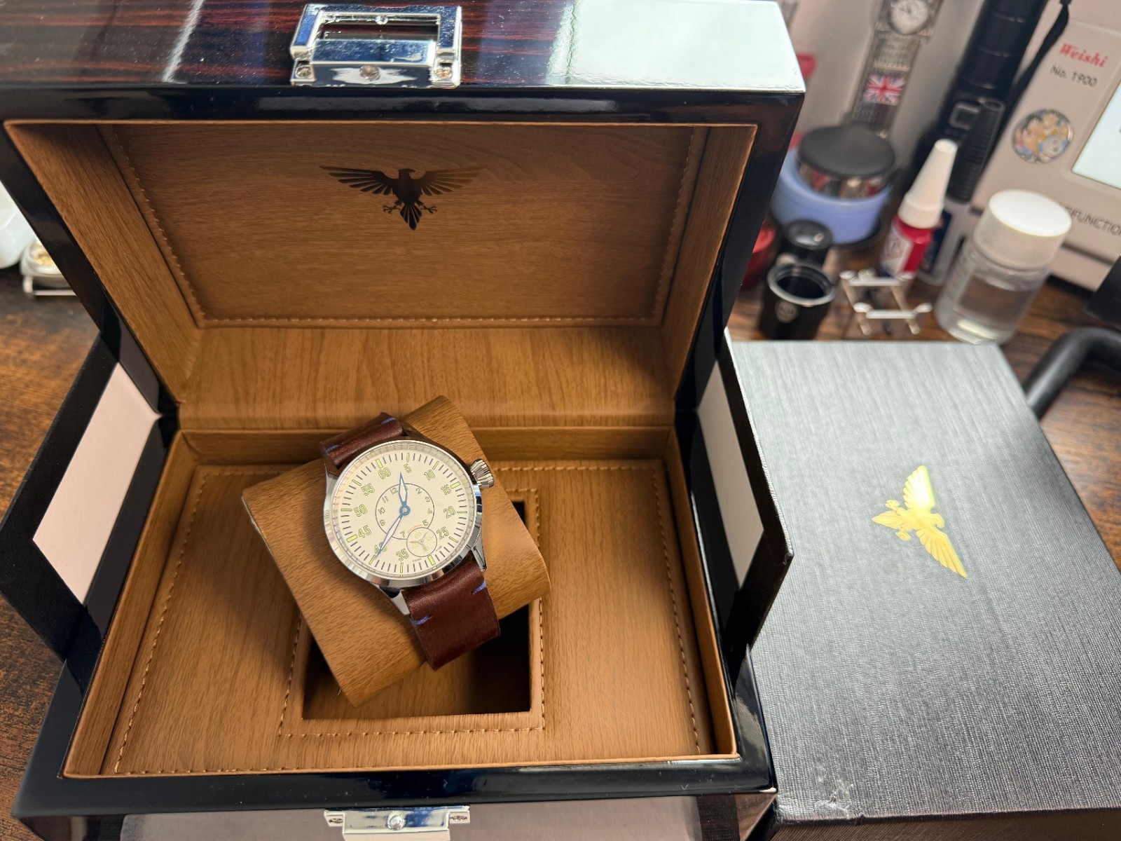 Pilot Challenger Arctic Watch Rare Swiss made ETA 6498 movement handmade Strap