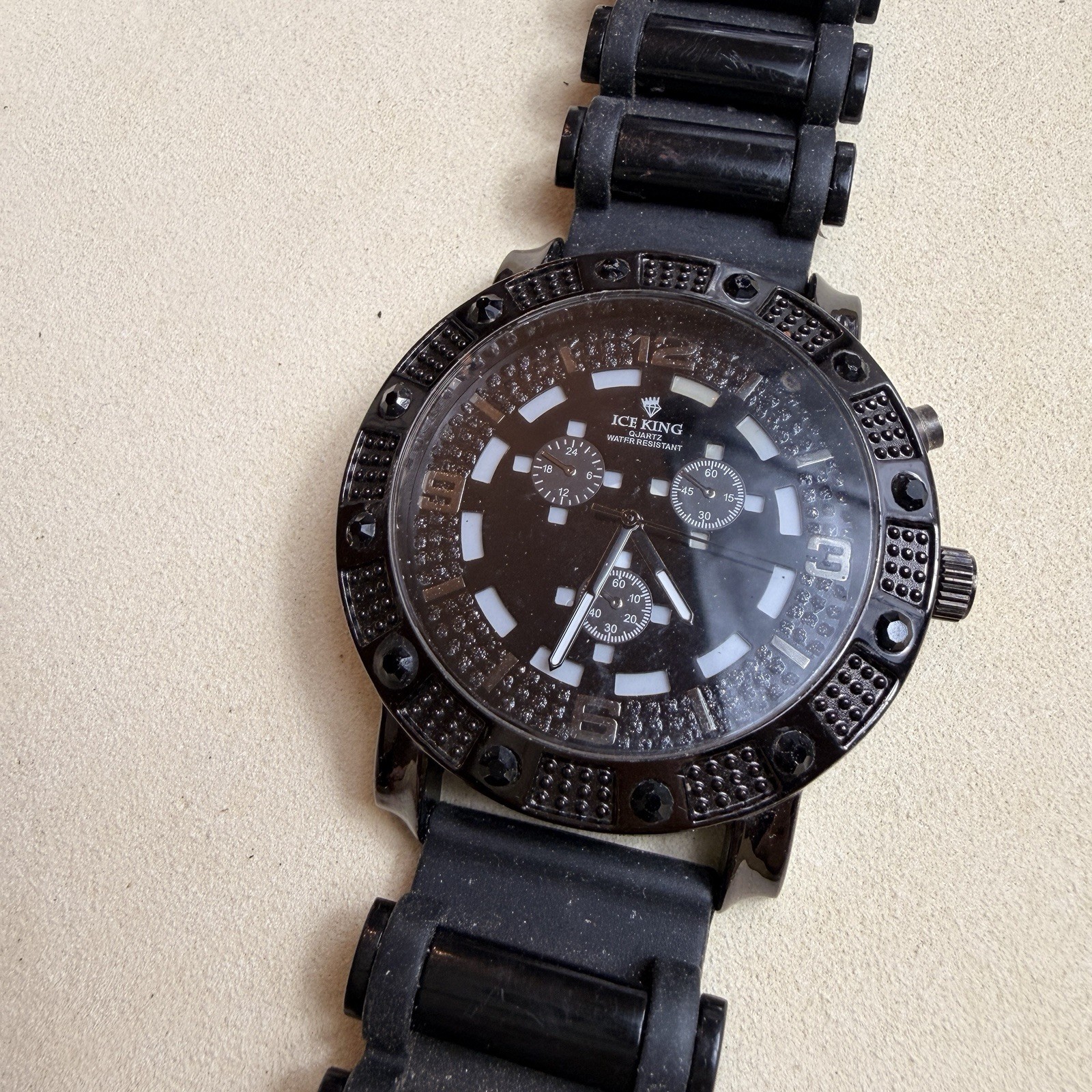 UNTESTED ICE KING Quartz Chronograph Men’s Watch Black Dial Rubber Strap