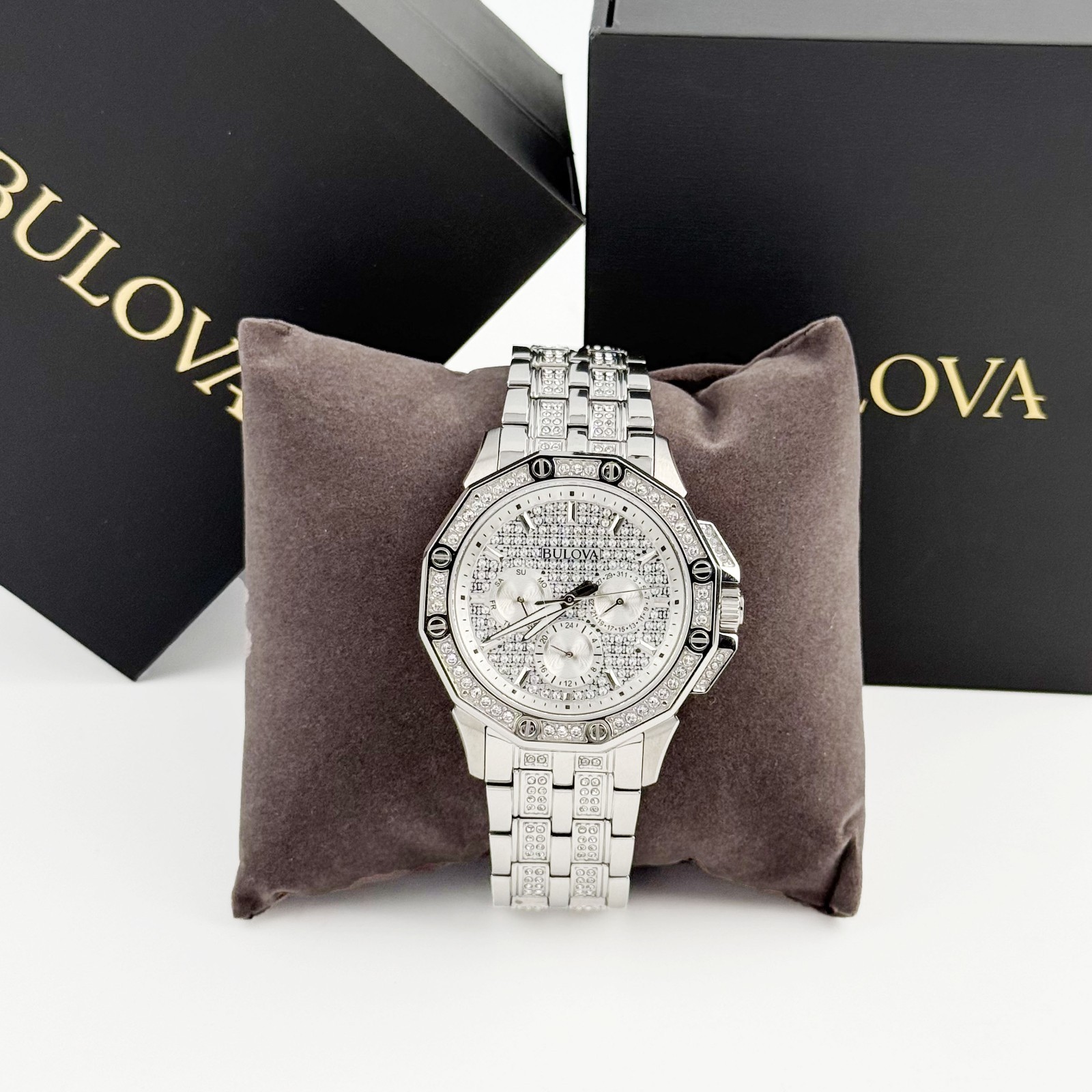 Bulova Men’s Octava Chronograph Crystal Quartz Watch 96C134 Pave Crystal Dial