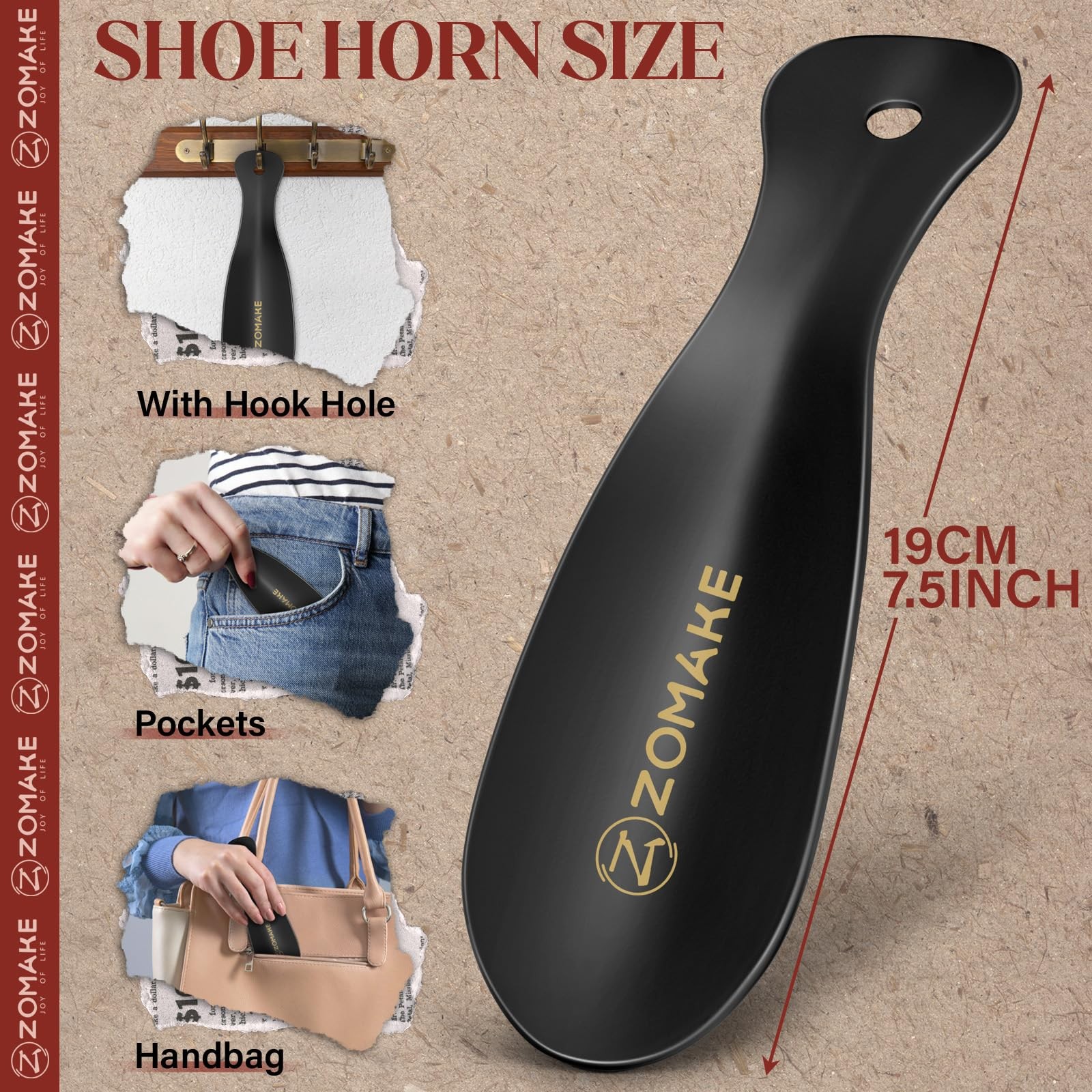 ZOMAKE Metal Shoe Horn,Small Travel Shoehorn for Men Women Kids, Portable Shoe S