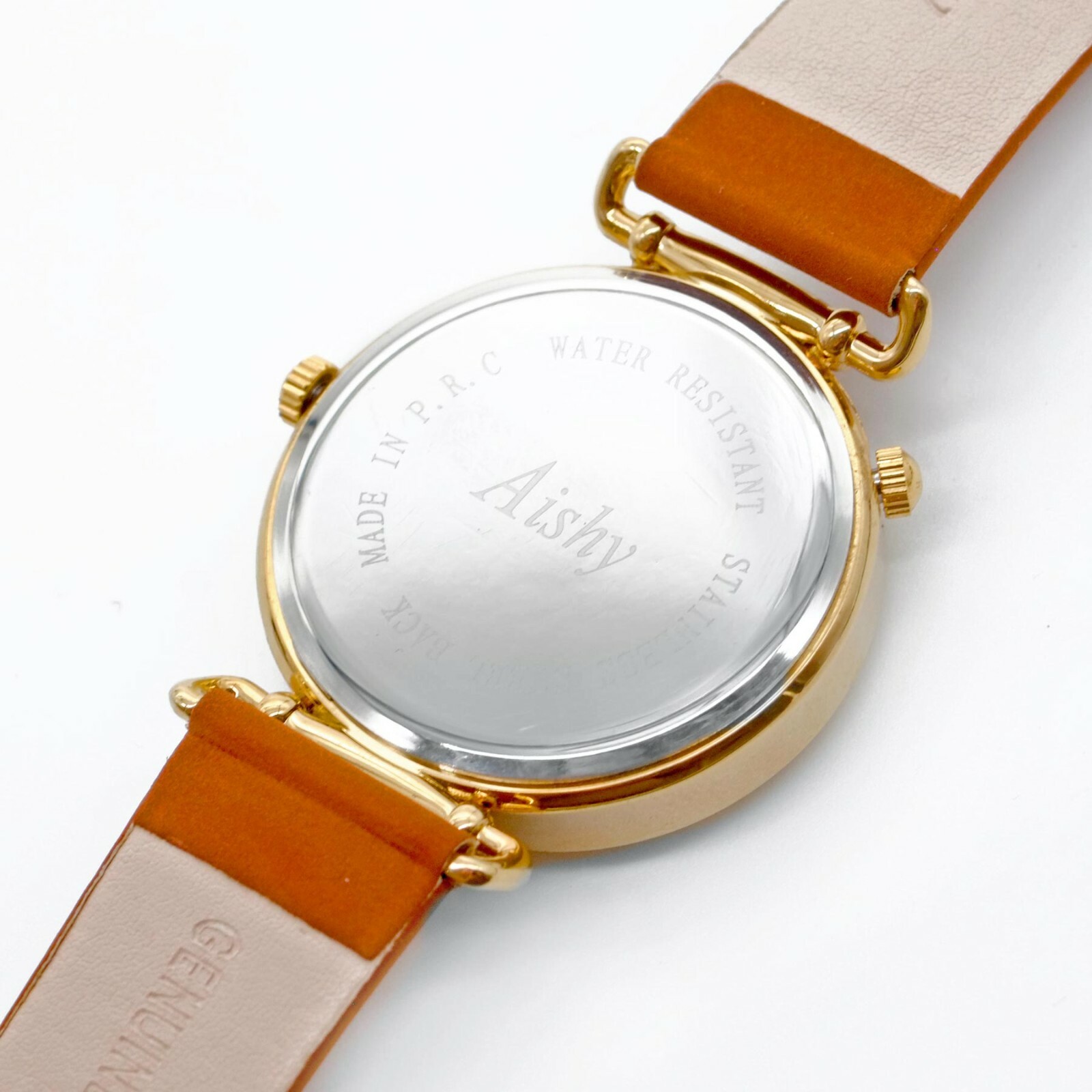 World Charterer Unisex Gold Watch Brown Leather Strap Sporty Classic Style