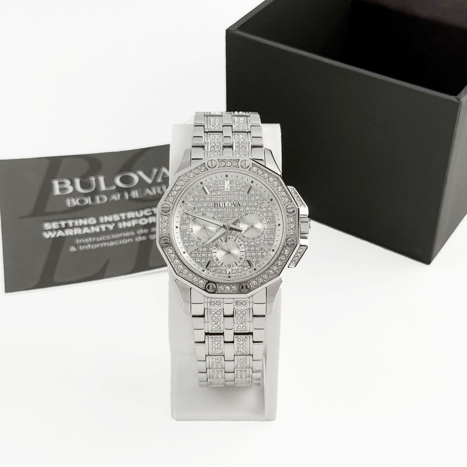 Bulova Men’s Octava Chronograph Crystal Quartz Watch 96C134 Pave Crystal Dial
