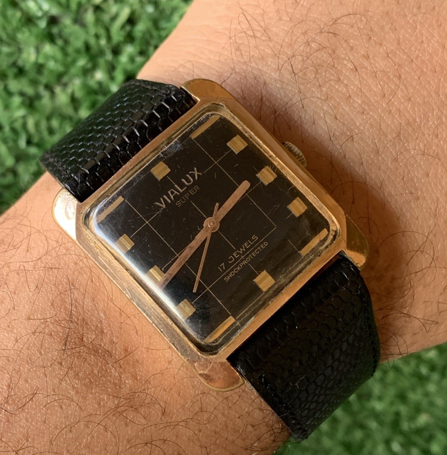Vintage Vialux Super Watch 32mm Squared Black Swiss Made Iconic Elephant Manual