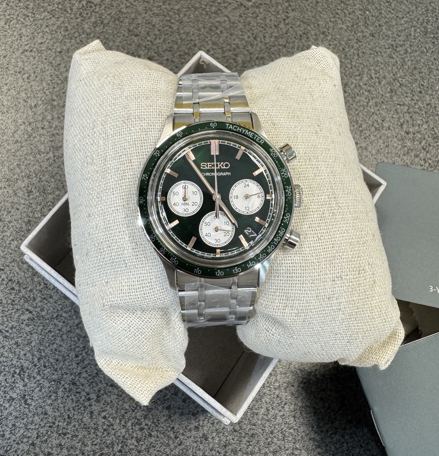 SEIKO Chronograph Quartz Light Green Dial Watch SSB481 Stainless Steel New