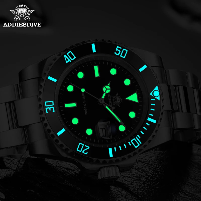 41MM ADDIESDIVE Quartz Men Watch Diver 200M Waterproof Stainless Steel Luminous