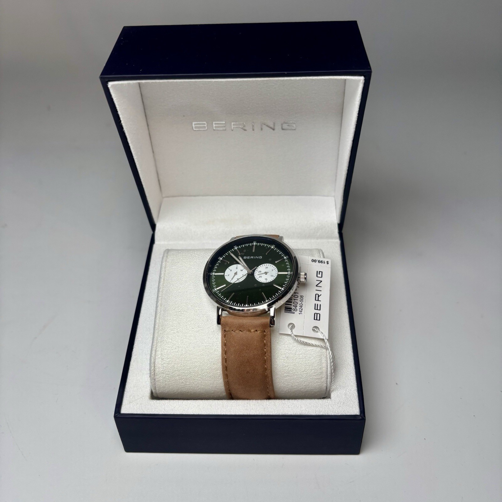 Bering Classic Green Sunray Dial Sapphire Sub Second 40mm Mens Watch 14240-508